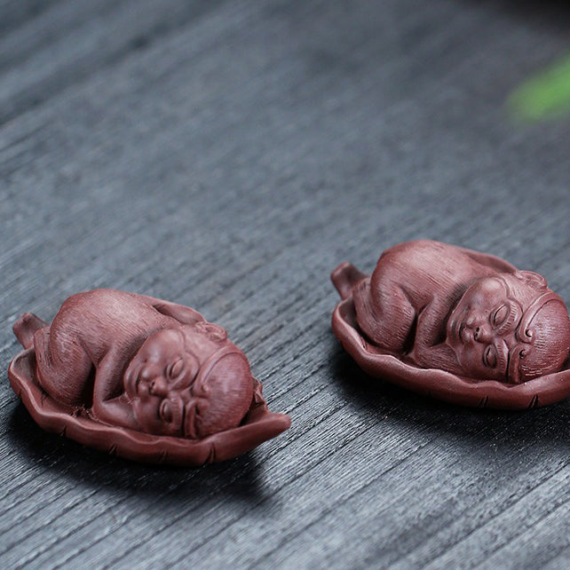Little Monkey on Bodhi Leaf Tea Pet - Handmade Ceramic Tea Companion for Tea Ceremony & Meditation | Perfect Gift for Tea Lovers & Zen Decor