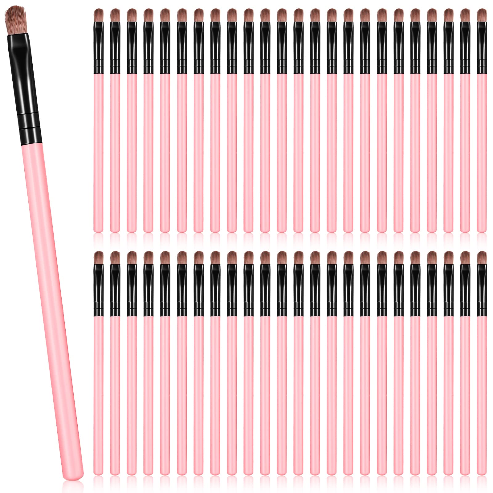 48 Pcs Flat Makeup Brush Set - Synthetic Lip Concealer Brush, Eyebrow Brush for Blending & Buffing | Portable Beauty Makeup Tools for Concealing & Setting | Perfect for Professional Makeup Artists & Home Use (Pink)