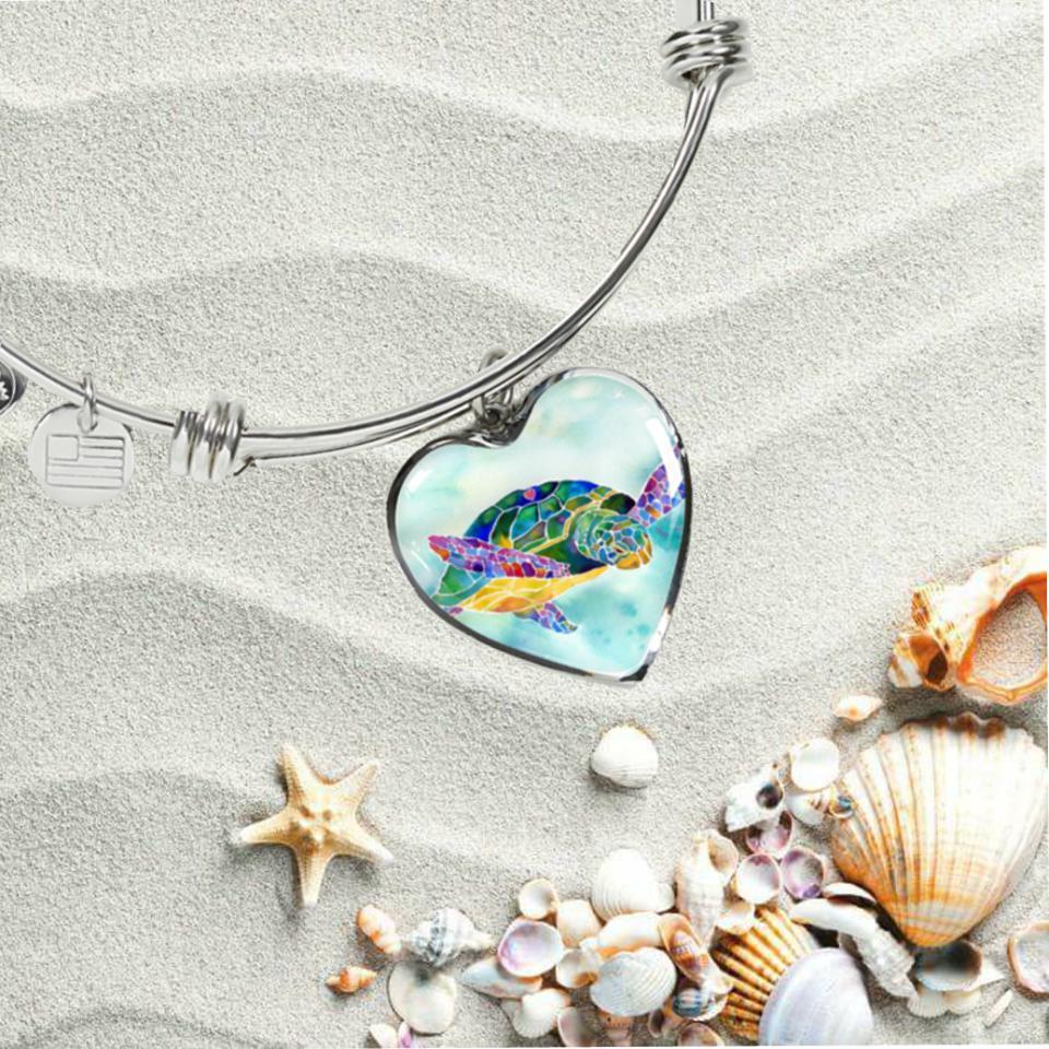 I Heart Sea Turtle Bangle Bracelet - Cute Ocean Animal Jewelry for Women & Girls - Perfect for Beach Vacations, Summer Outfits & Marine Conservation Support