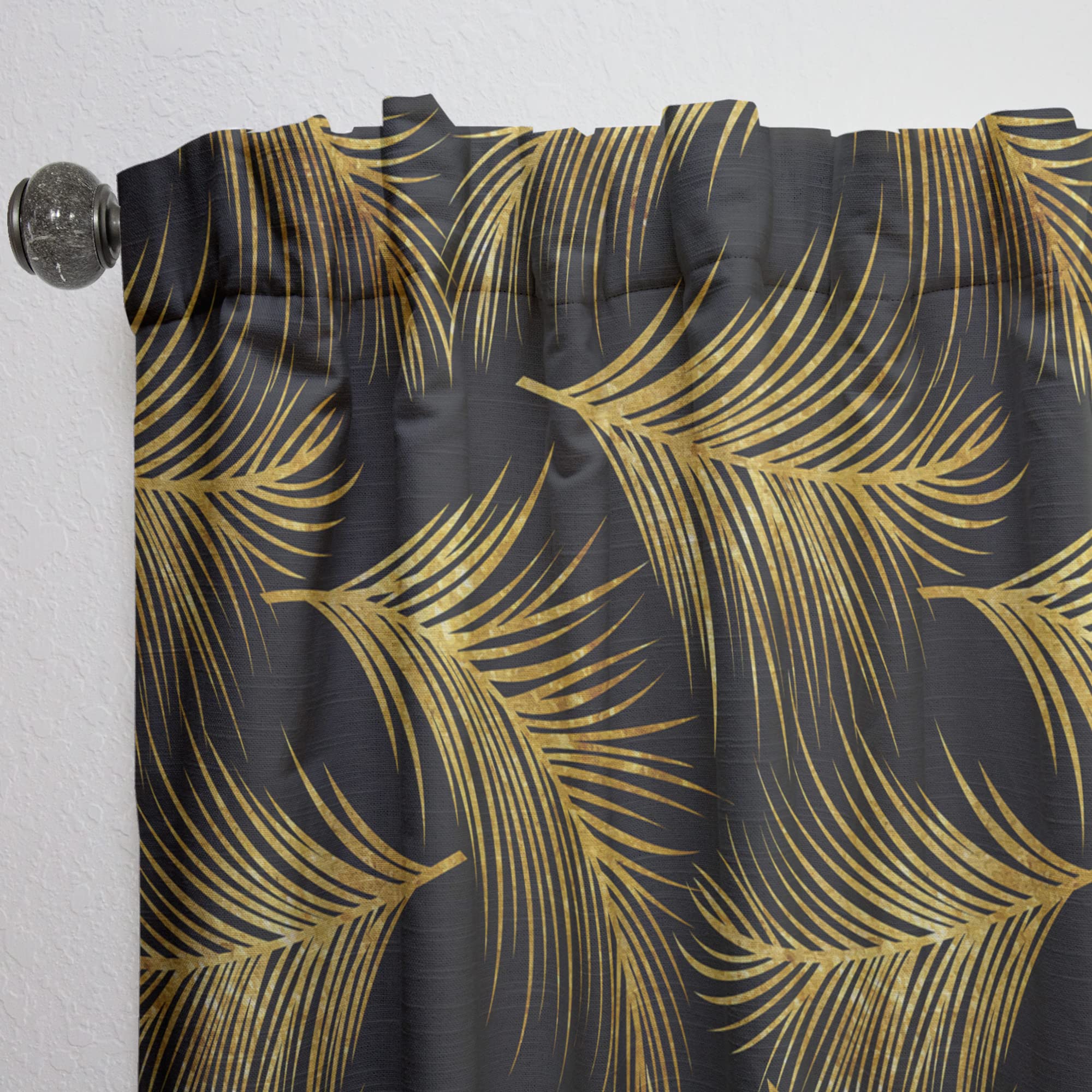 DesignQ Thermal Insulated Curtains - Golden Tropical Leaves Pattern, Single Panel 52x63 Inches, Blackout Drapes for Bedroom & Living Room - Perfect for Sun Protection & Home Decor