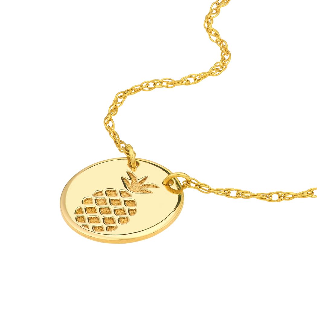 14K Yellow Gold Pineapple Pendant Necklace for Women - Adjustable 18
