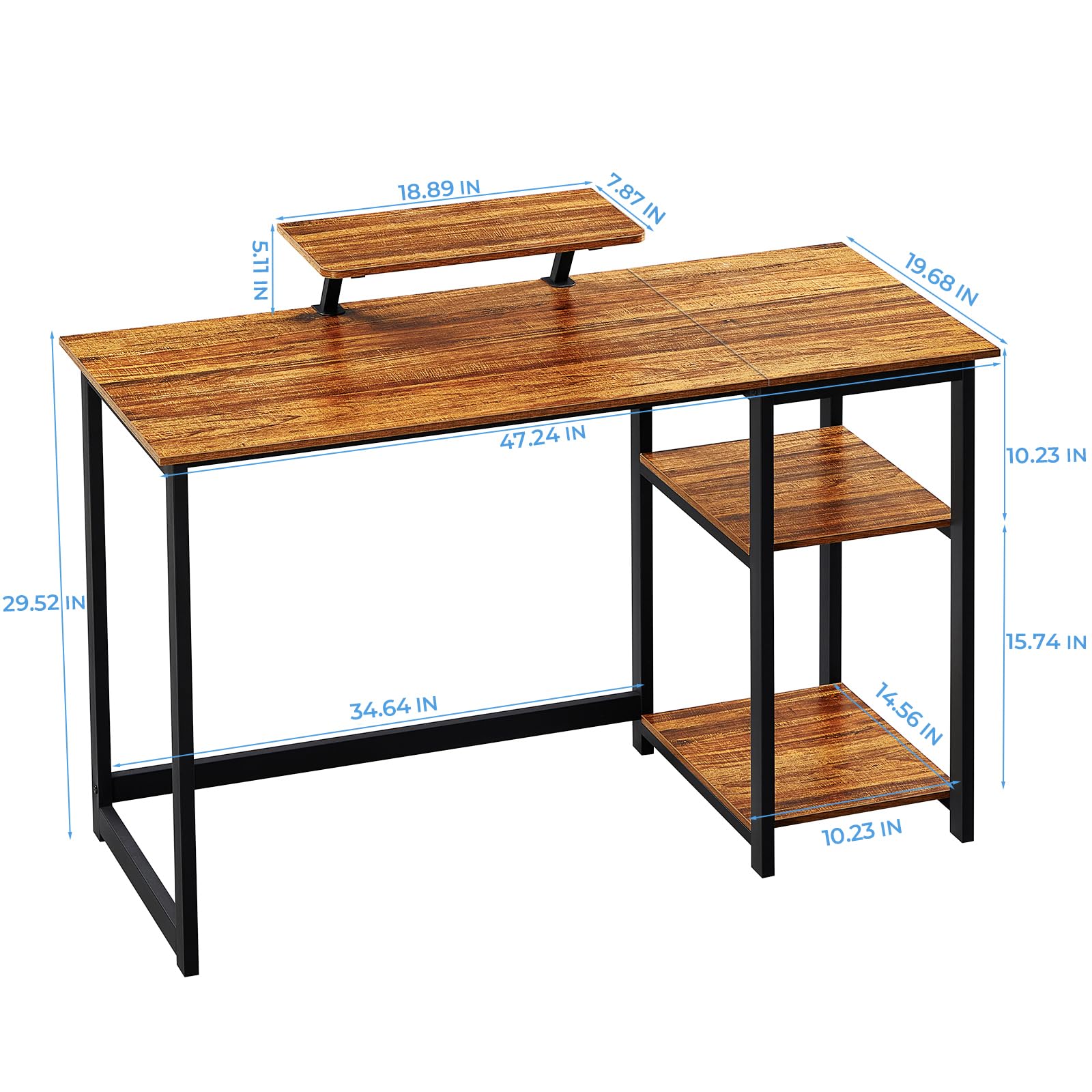 GreenForest 47-inch Computer Desk with Monitor Stand - Modern Home Office Desk with Reversible Storage Shelves, Study Writing Work Table, Easy Assembly, Walnut Finish - Perfect for Small Spaces & Remote Work Setup