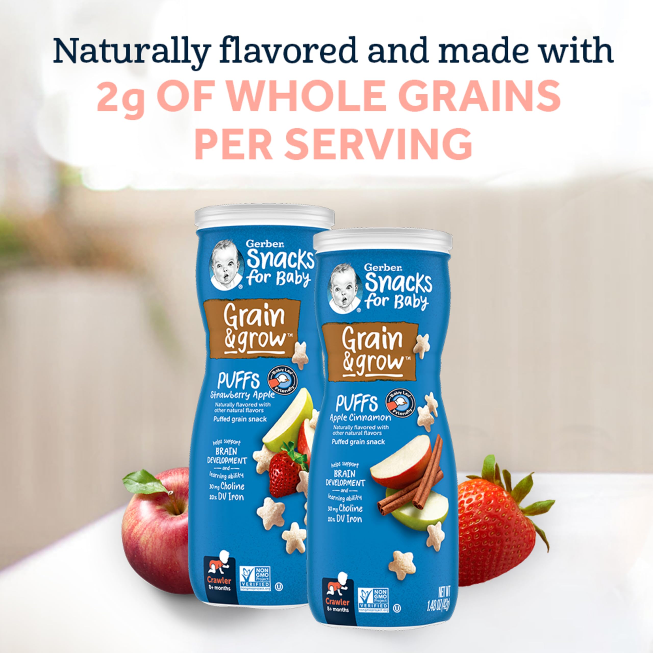 Organic Gerber Baby Snacks Puffs - Blueberry Flavor, 1.48oz (6 Pack) | Healthy Toddler Finger Food for On-the-Go, Daycare & Travel Snacks