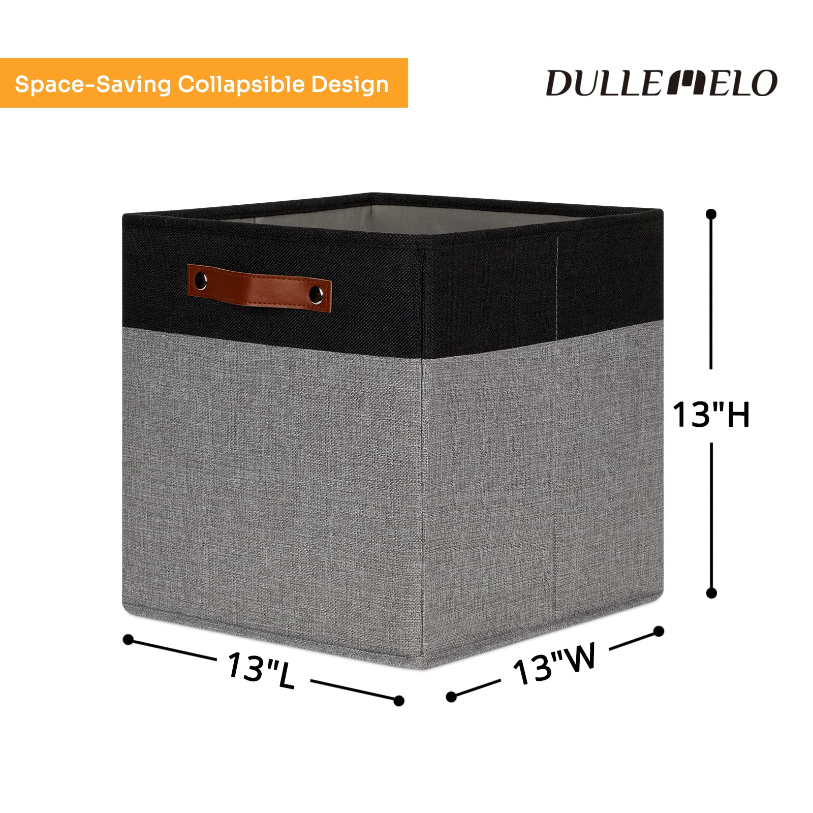 DULLEMELO 13x13 Inch Collapsible Storage Cubes with Handles - Sturdy Fabric Storage Bins & Baskets for Shelves, Closet, Nursery, Home Organization (Black & Grey) | Perfect for Kids' Toys, Books, Clothes & Bedroom Storage Solutions