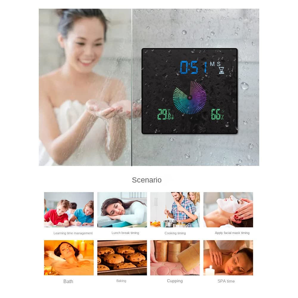 Waterproof Digital Wall Clock for Bathroom & Shower - Electronic Timer with LED Display, Ideal for Kitchen, Washroom, Gym & Outdoor Use - Black