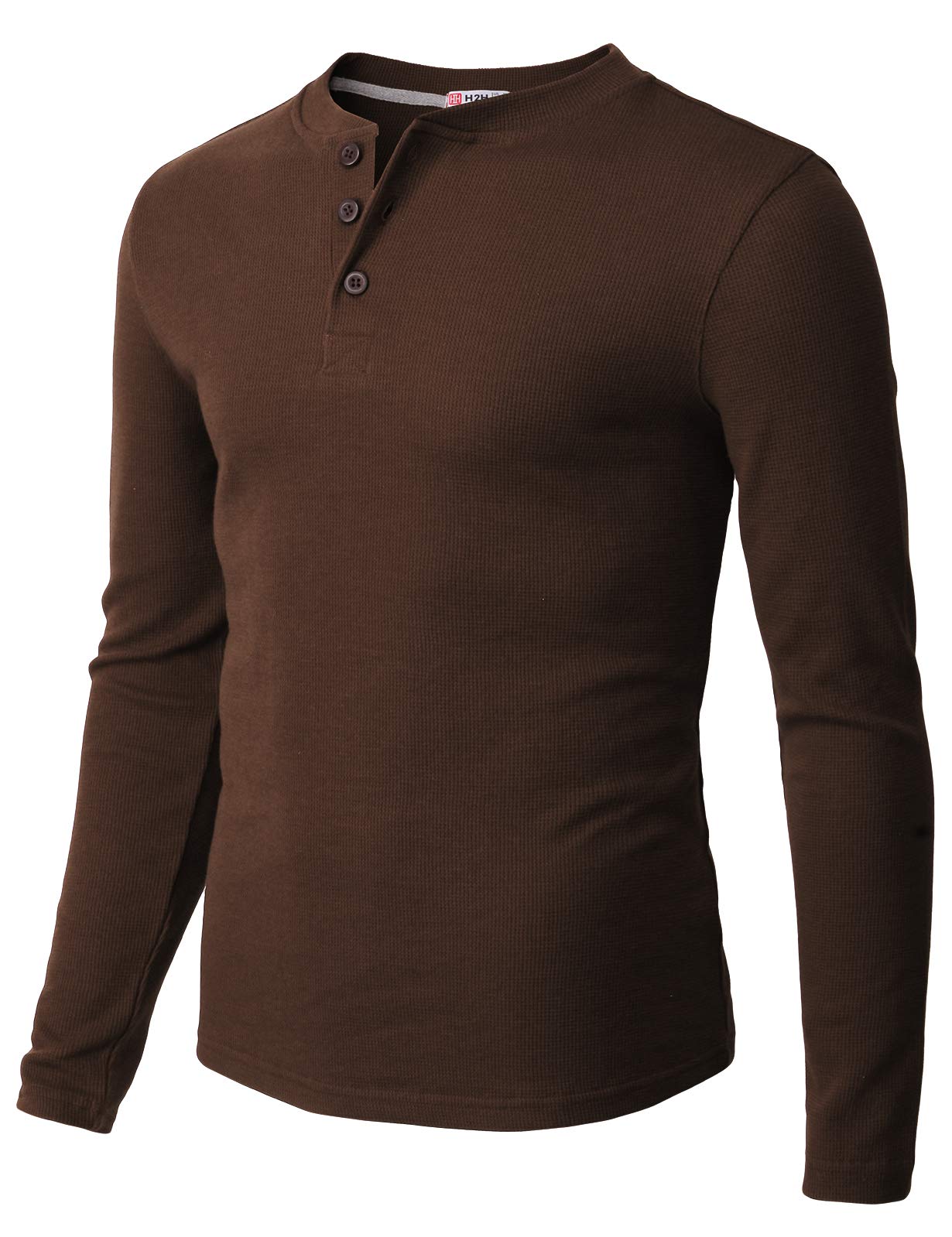 H2H Men's Casual Slim Fit Henley Cotton Shirts - Long Sleeve Lightweight Waffle Fabric for Everyday Wear, Work & Outdoor Activities