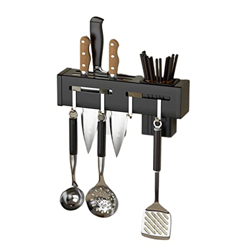 Premium Stainless Steel Kitchen Knife Holder & Utensil Organizer - Free Punching Rack for Countertop Storage | Perfect for Home Chefs & Small Kitchen Organization (Black)