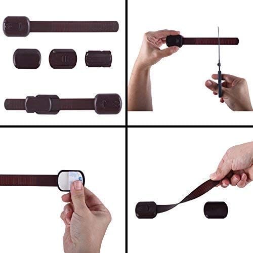 Child Proof Cabinet Locks - 6 Pack Adjustable Safety Latches for Baby Proofing - Secure Cabinets, Drawers, Fridge, Oven & More - Includes Extra 3M Adhesives (Brown) - Perfect for Homes with Toddlers & Curious Kids