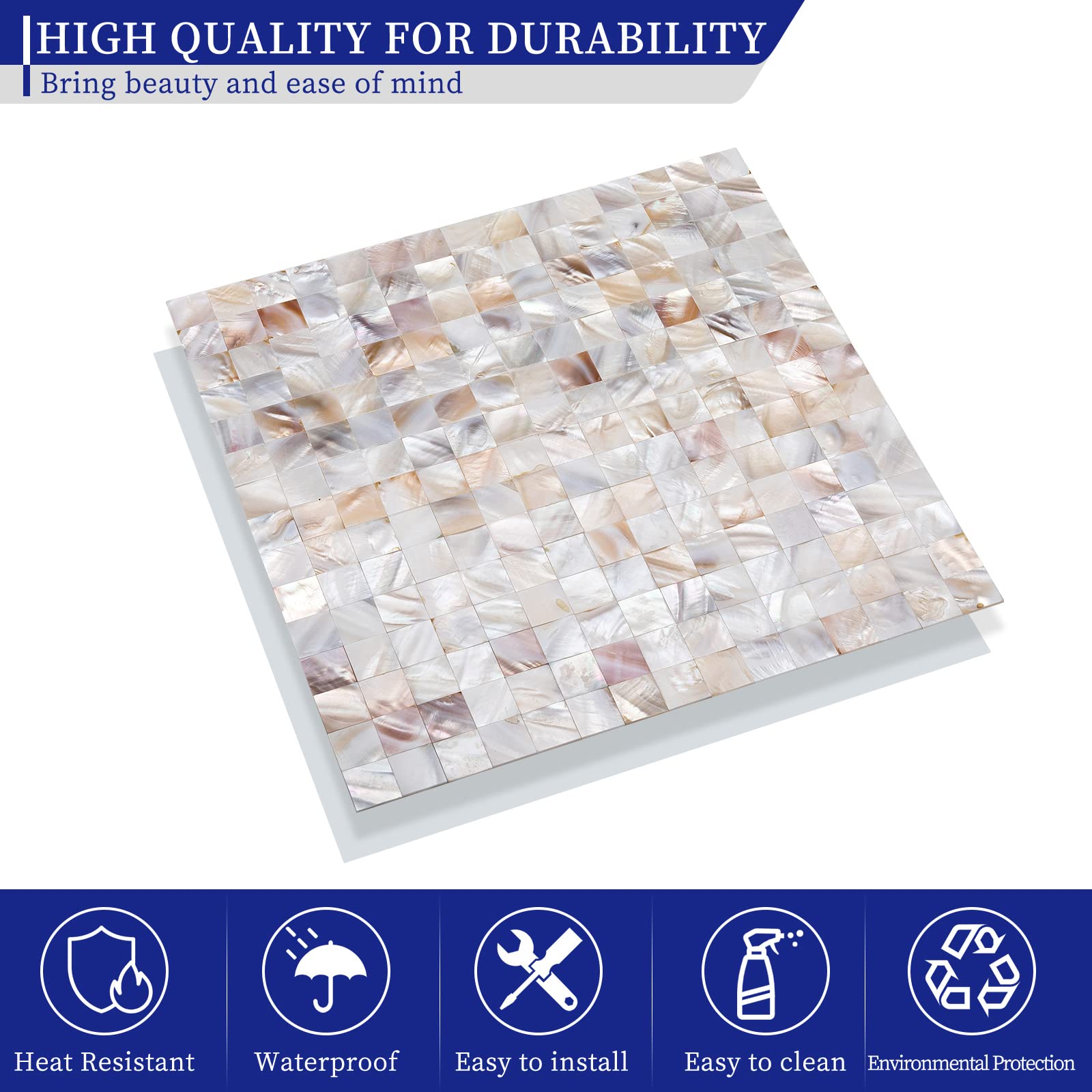 Mother of Pearl Peel and Stick Backsplash Tile - Natural MOP Shell Mosaic Subway Tile for Kitchen & Living Room - 12x12 Inch (10 Pack) - Easy DIY Home Decor Upgrade for Backsplash, Accent Walls & Bathroom Renovation