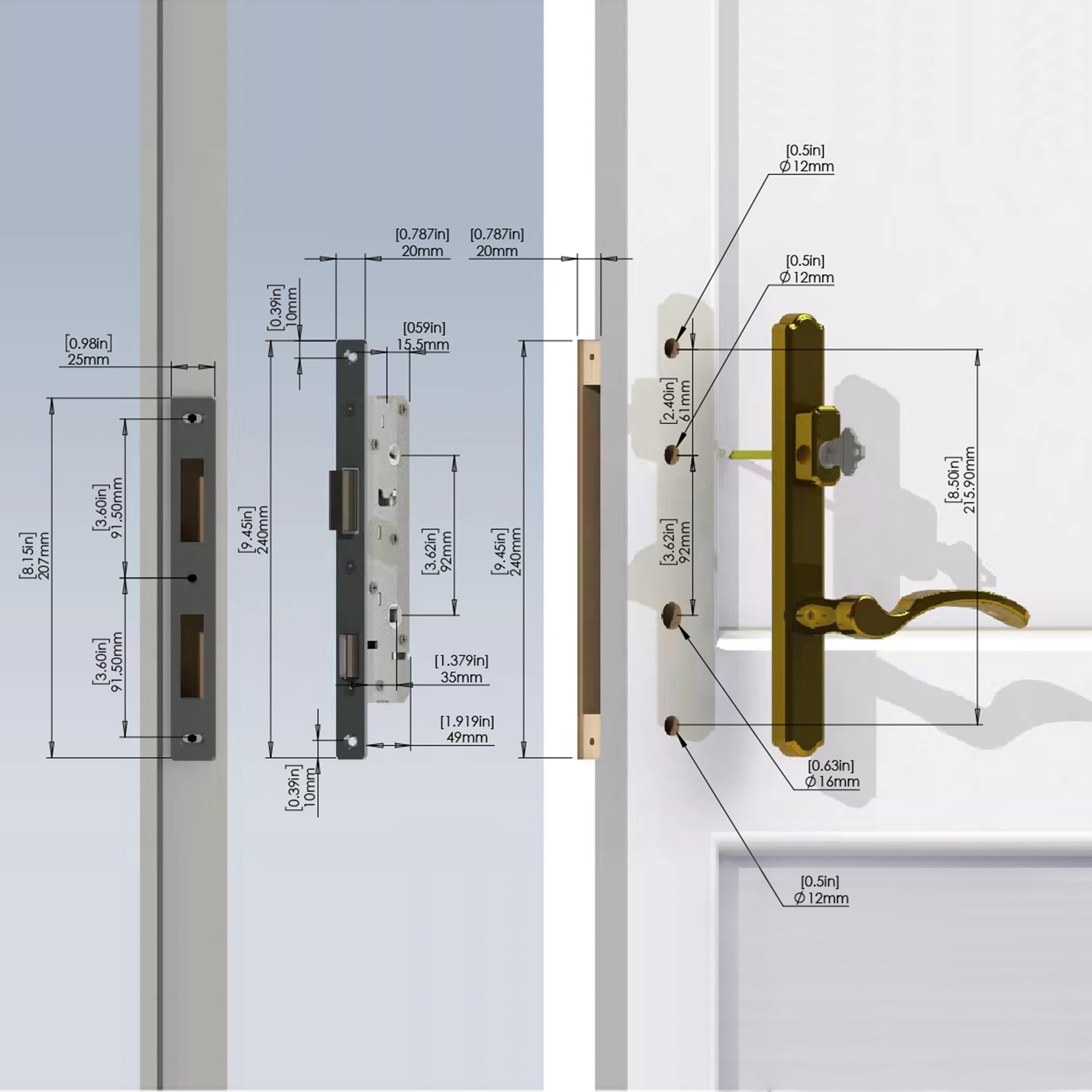 Universal Hinged Patio Door Handle System with Lever Handle & Mortise Lock Set - Left/Right Entry Door Handles (Oil Rubbed Bronze) - Perfect for Sliding Glass Doors, French Doors & Home Security