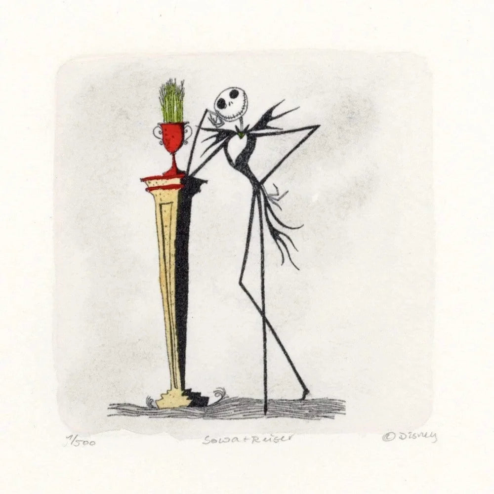 Jack Skellington Nightmare Before Christmas Sowa & Reiser Limited Edition #500 Hand-Painted Etching Art Print - Perfect for Halloween Decor, Disney Collectibles, and Gothic Home Art Display