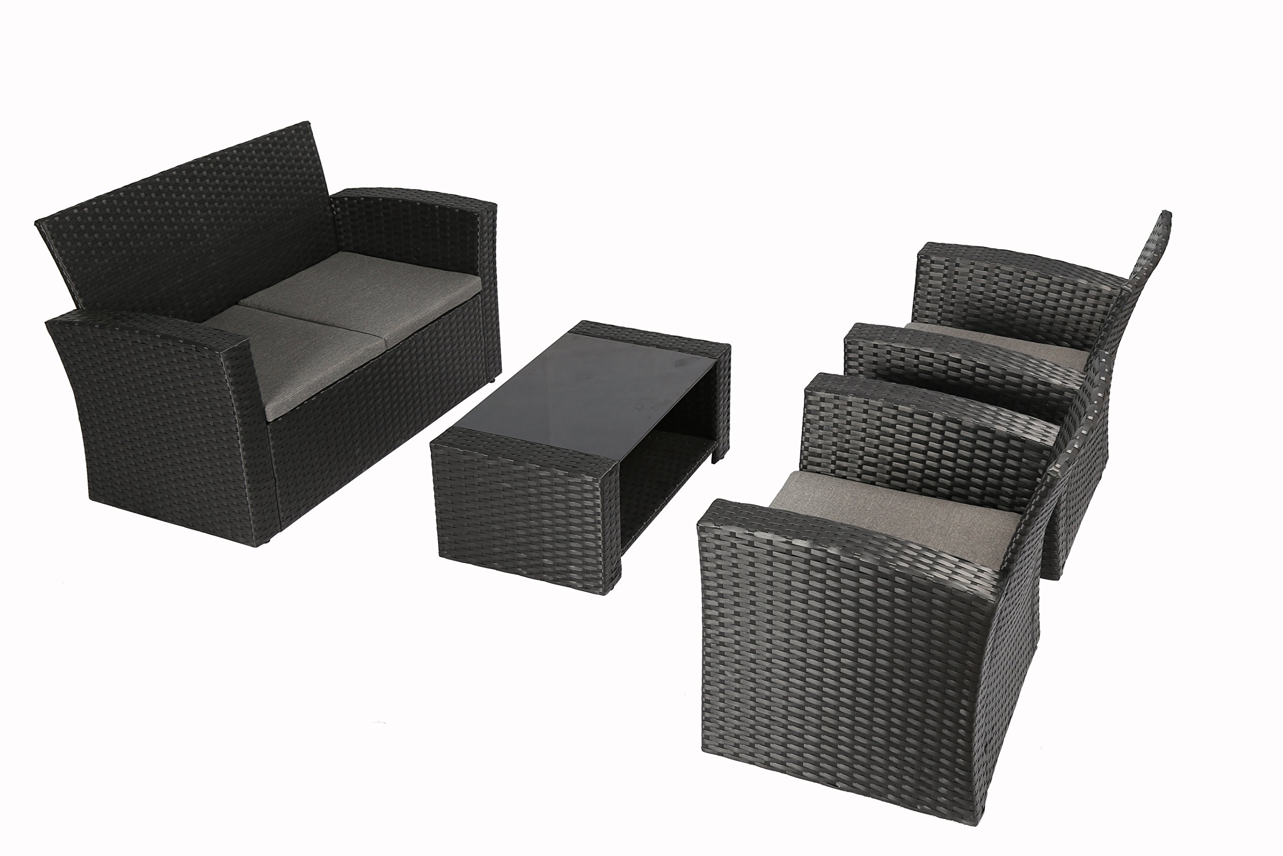 4-Piece Outdoor Patio Furniture Set - PE Rattan Wicker Garden Chairs with Cushions, Black - Perfect for Backyard, Poolside & Terrace Relaxation