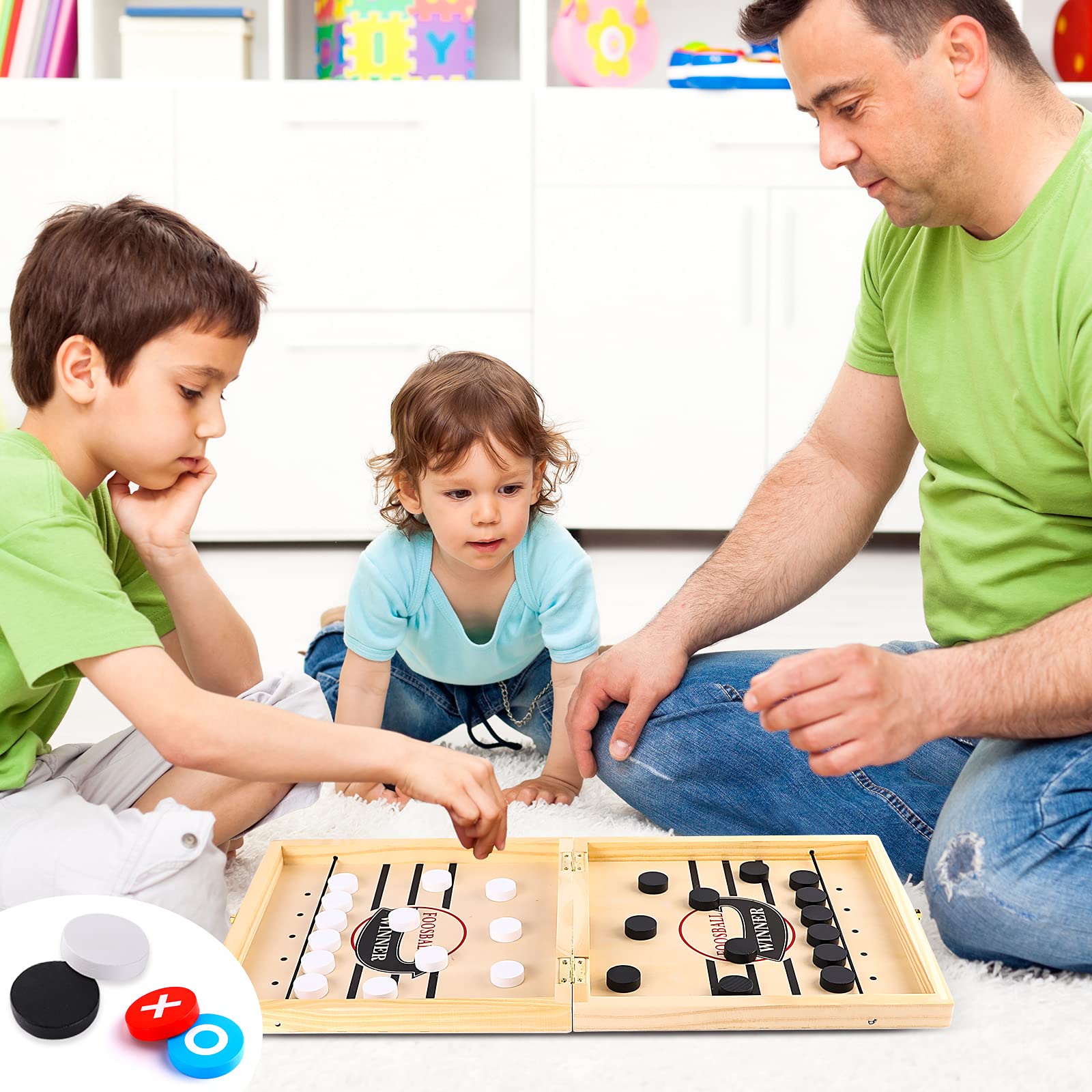 4-in-1 Board Game Set - Sling Puck, Chess, Checkers & Tic Tac Toe - Fast Hockey Table Game with Slingshot for Kids - Perfect for Family Game Night & Indoor Activities