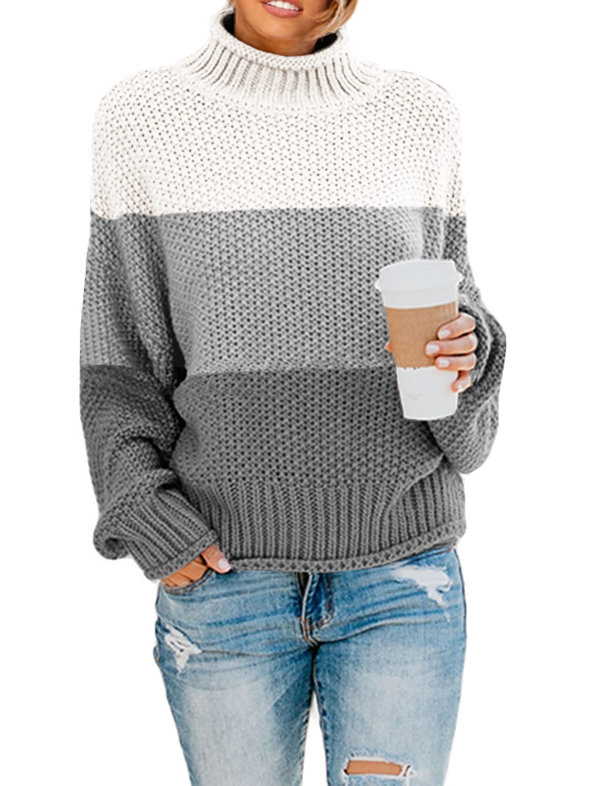 Saodimallsu Women's Oversized Turtleneck Sweater - Batwing Long Sleeve Chunky Knit Pullover Jumper | Casual Winter Warm Loose Fit for Office, Dating & Holiday Outfits