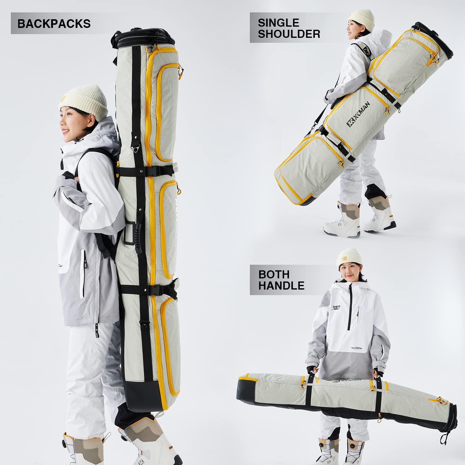 XCMAN Expandable Padded Snowboard Bag for Air Travel - Adjustable Length 63-75In - Waterproof Ski & Snowboard Storage for Winter Sports & Mountain Trips