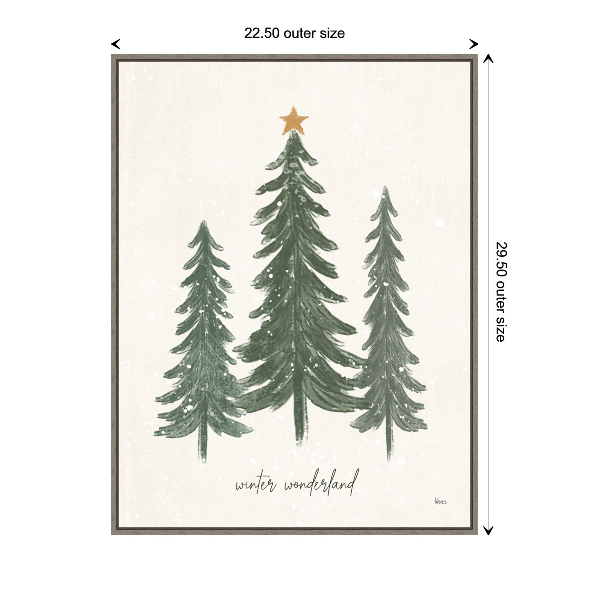 Amanti Art Framed Canvas Wall Art - 30x23 Woodland Christmas Trees Painting by Veronique Charron, Rustic Farmhouse Holiday Decor, Large Framed Poster for Living Room & Bedroom - Perfect for Christmas Home Decoration and Cozy Winter Ambiance