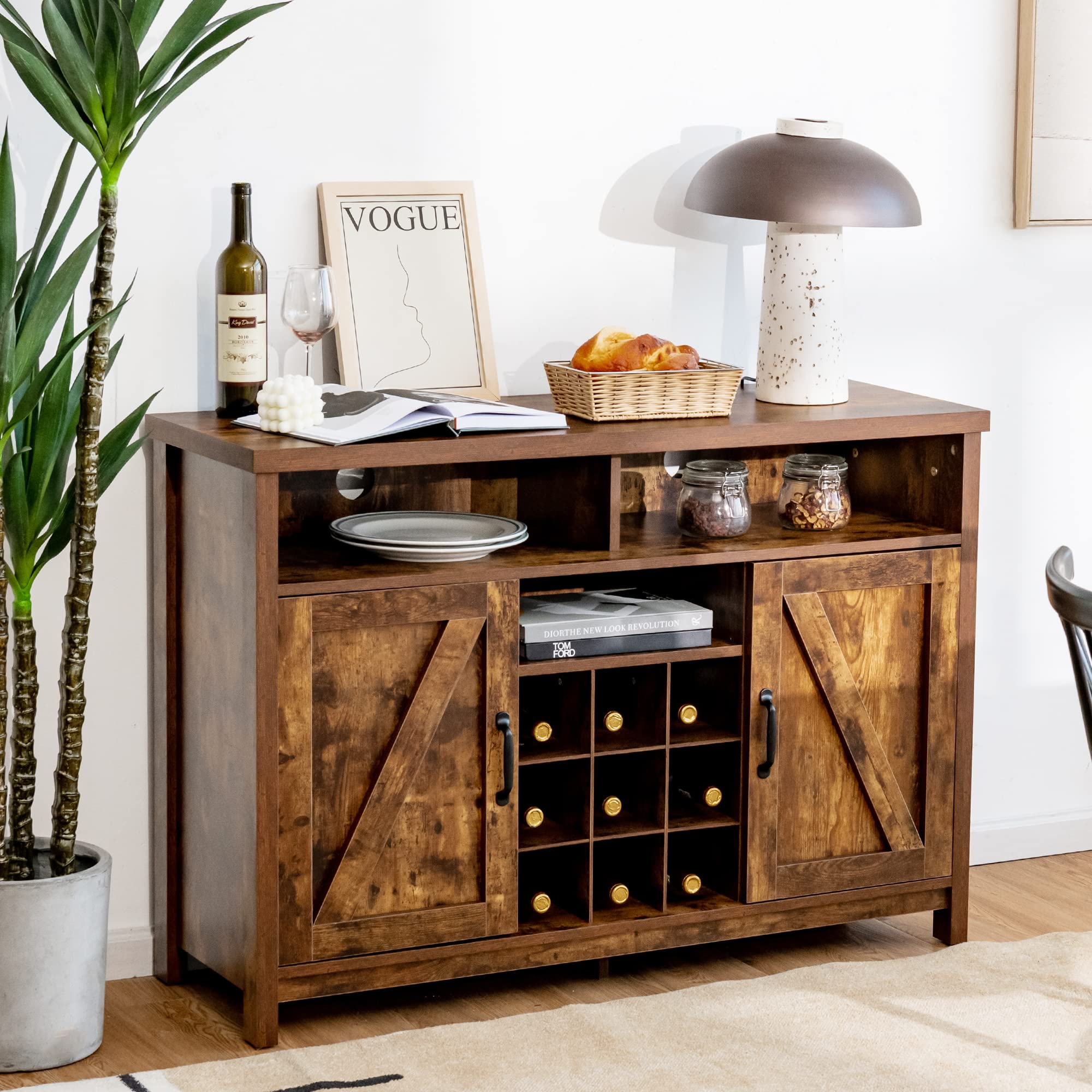 LOKO Industrial Buffet Cabinet with Storage - 45 x 16 x 31.5 Inches Kitchen Sideboard with Removable Wine Rack & Adjustable Shelves - Perfect for Dining Room, Living Room or Office Storage Organization