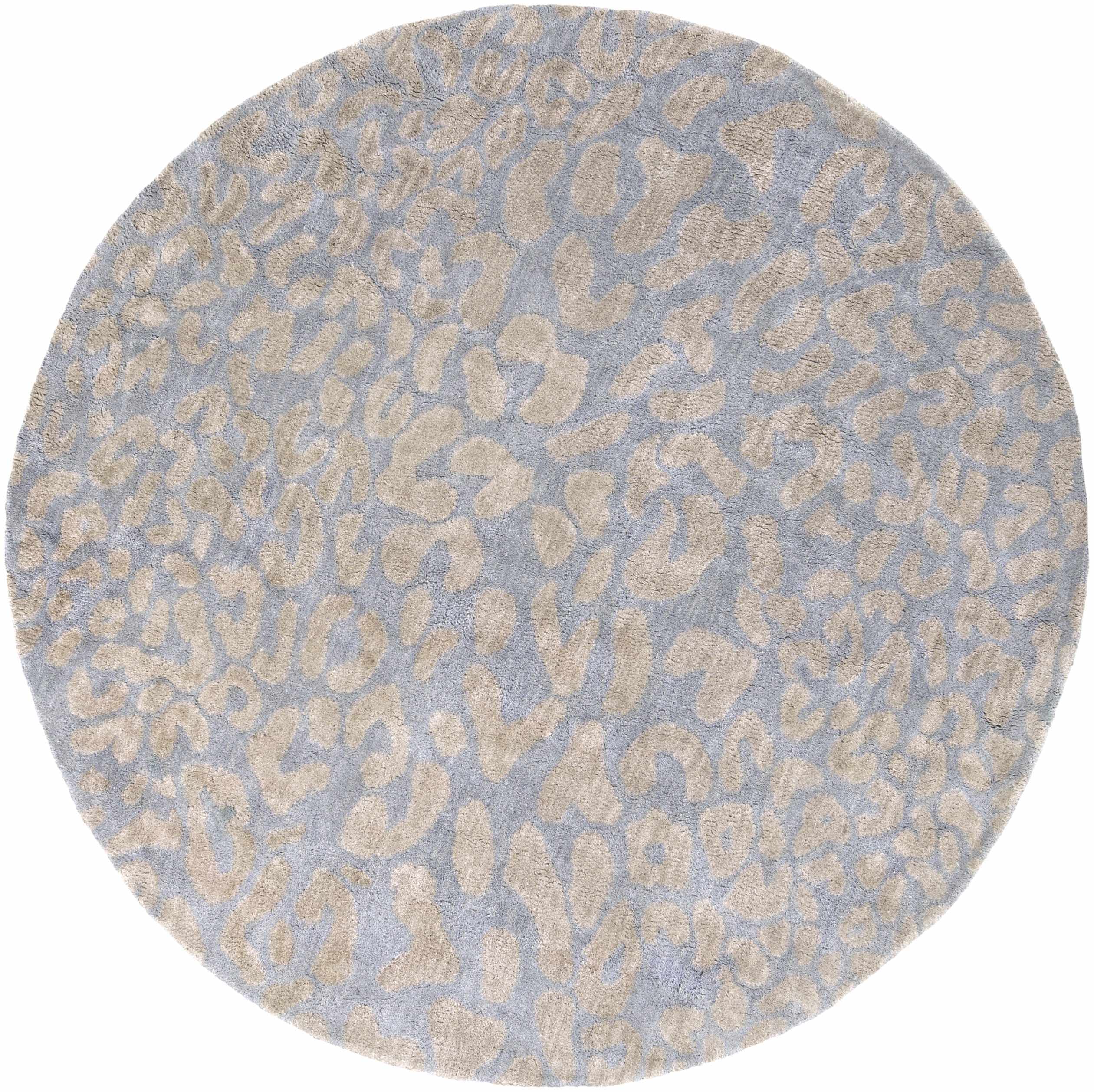 Hauteloom Curwensville Wool Area Rug for Living Room & Bedroom - Gray & Blue 4' Round Rug - Soft Hide, Leather & Fur Design - Perfect for Cozy Home Decor & Modern Interior Styling