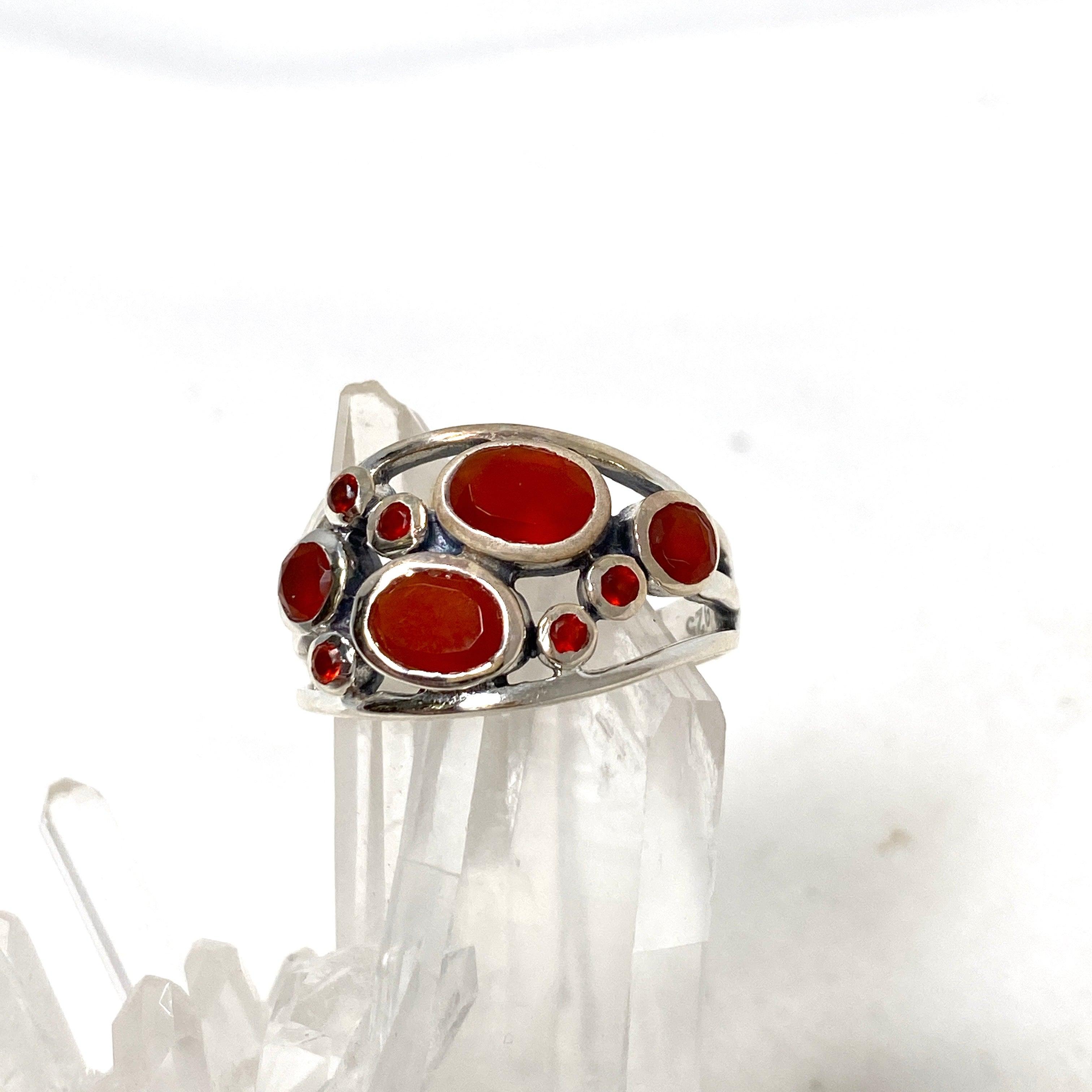 Natural Carnelian Faceted Multistone Gemstone Ring in Sterling Silver - Elegant Decorative Setting R3787 | Perfect for Weddings, Parties & Special Occasions