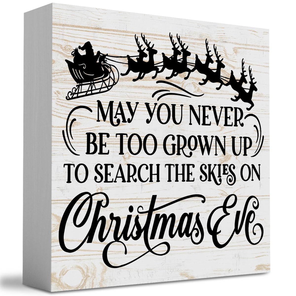 WRSUNT 5x5 Inch Black Christmas Decorations Set - Holiday Signs for Bathroom, Table, Bedroom & Office - 'May You Never Be Too Grown Up' Wall Art - Perfect for Indoor Christmas Decor & Gift Giving
