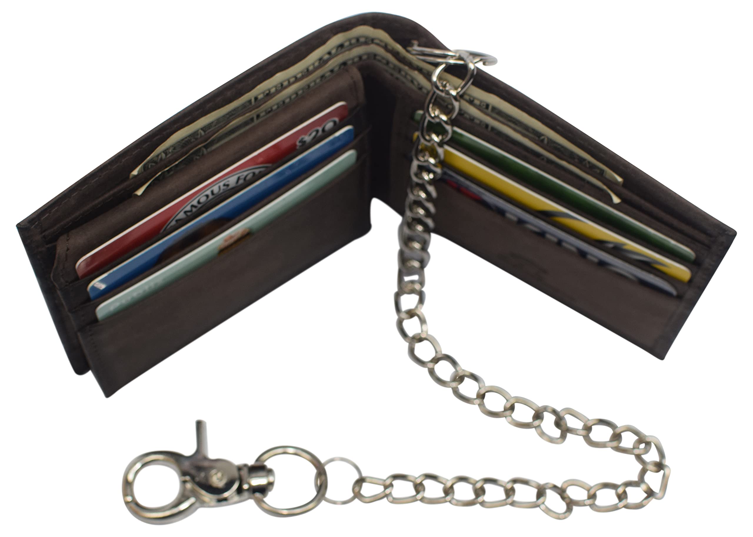 Genuine Leather RFID Blocking Biker Wallet for Men - Chain Bifold Flap Up ID Holder (Brown) - Perfect for Motorcycle Riders & Everyday Carry