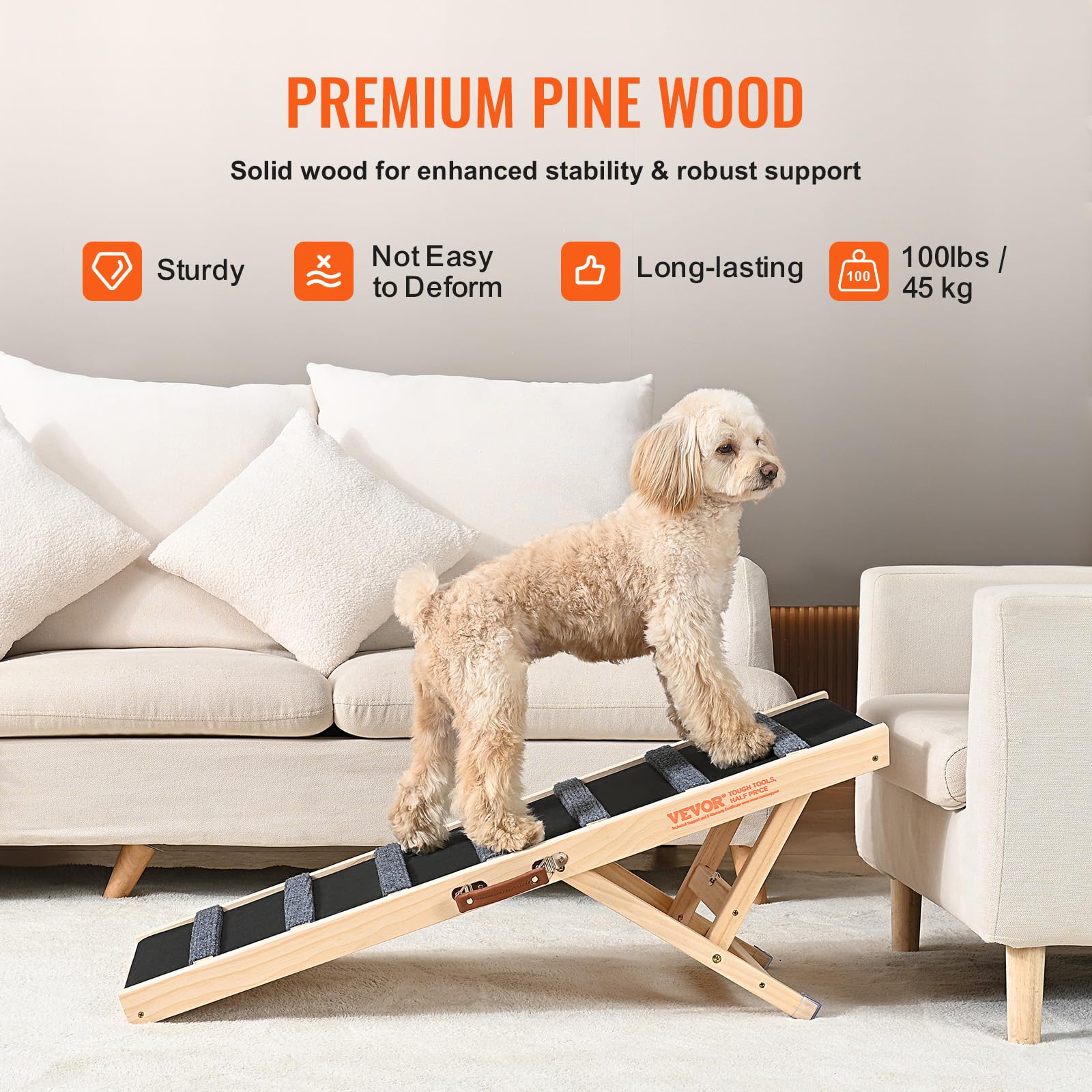 VEVOR Folding Dog Ramp for Bed, Couch & Car - Adjustable Pet Ramp for Small, Large & Senior Dogs or Cats - 39.3