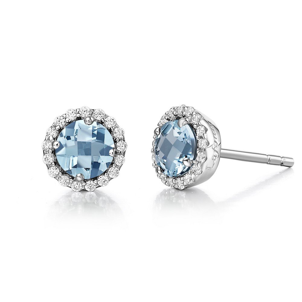 March Birthstone Earrings - Aquamarine Stud Earrings for Women, Sterling Silver Dainty Jewelry | Perfect Birthday Gift, Anniversary Present & Everyday Wear