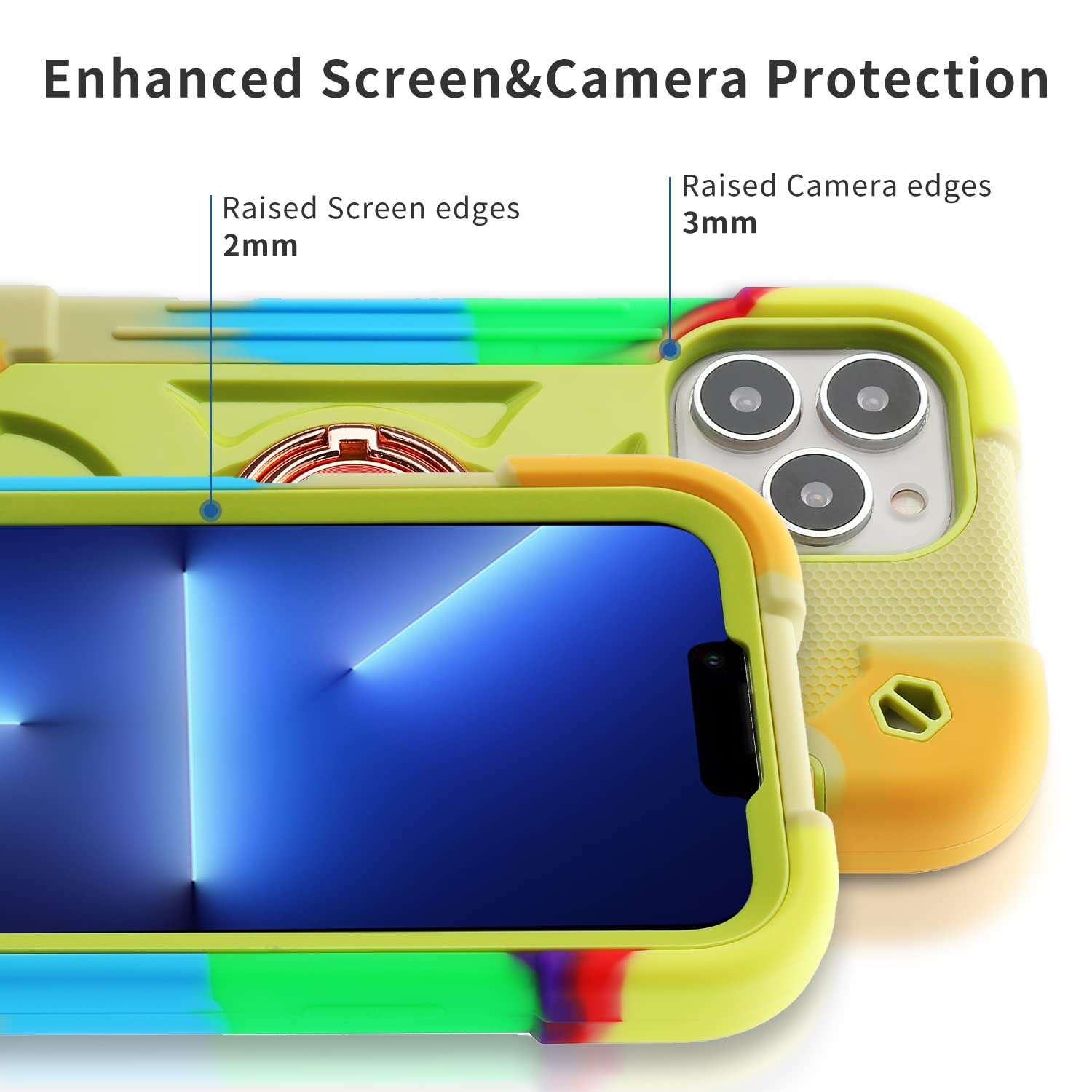 MARKILL iPhone 13 Pro Max Case 6.7 Inch - Military Grade Shockproof Phone Cover with Ring Stand & Magnetic Car Mount | Rainbow Yellow | Perfect for Outdoor Adventures, Work & Daily Protection