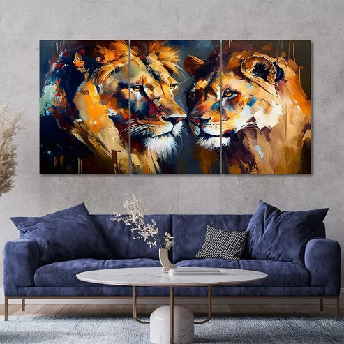 3 Piece Lion and Lioness Canvas Wall Art - 60x90cm Framed Painting | High Quality Print | 100% Australian Made | Ready to Hang | Perfect for Living Room, Bedroom & Office Decor