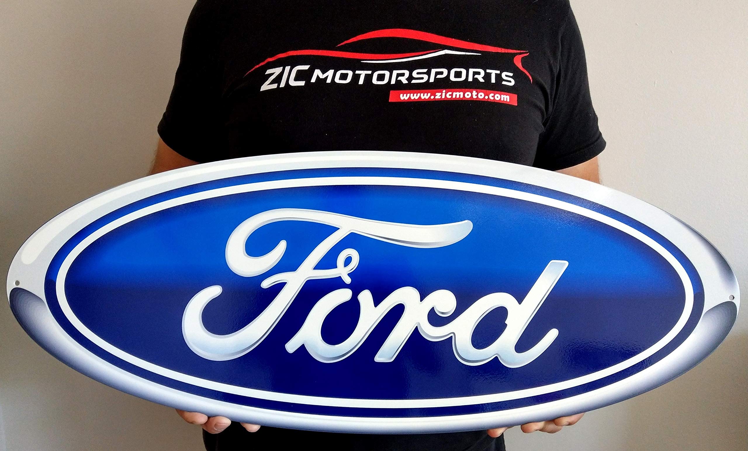ZIC Motorsports Ford Gradient Blue Oval Heavy Duty Flat Metal Garage Wall Sign - Large Size for Home, Office, Man Cave & Auto Shop Decor