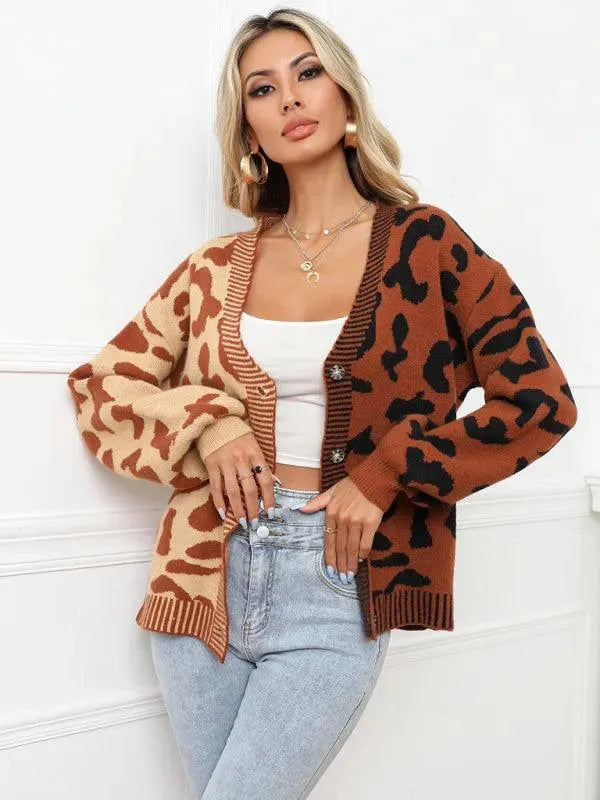 Stylish Leopard Print Oversized Knit Cardigan Sweater for Women - Cozy Fall & Winter Fashion - Perfect for Streetwear, Casual Outfits and Layering