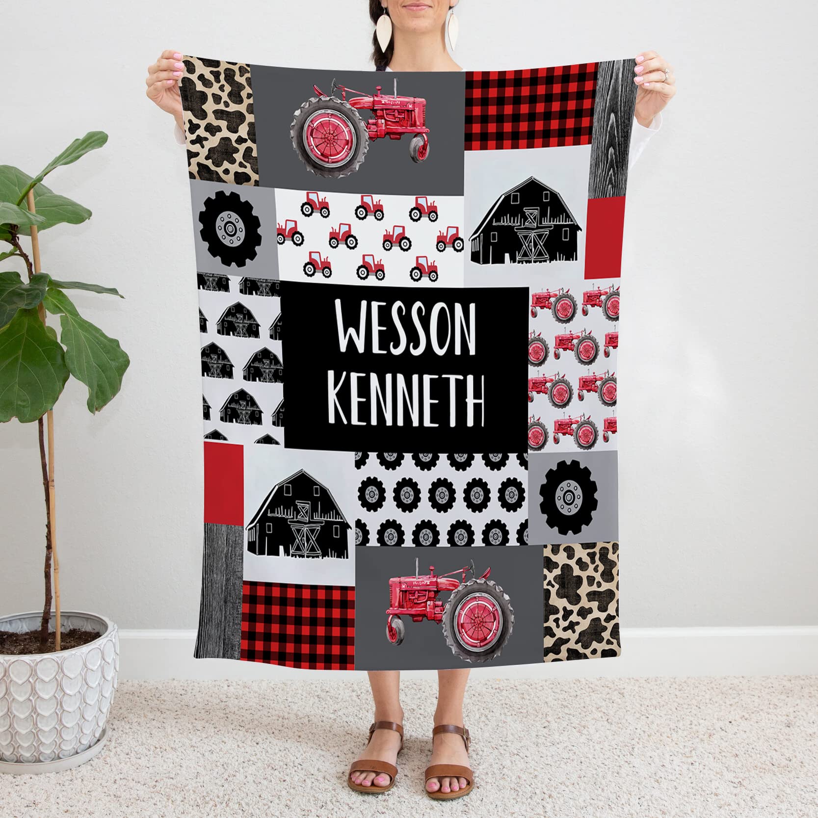 Personalized Tractor Baby Blanket - Custom Name Farm Blanket for Boys | Super Soft Plush Nursery Blanket | Red Tractor Crib Bedding for Infants & Toddlers | Perfect for Farm-Themed Nurseries, Baby Showers & Cozy Naptime