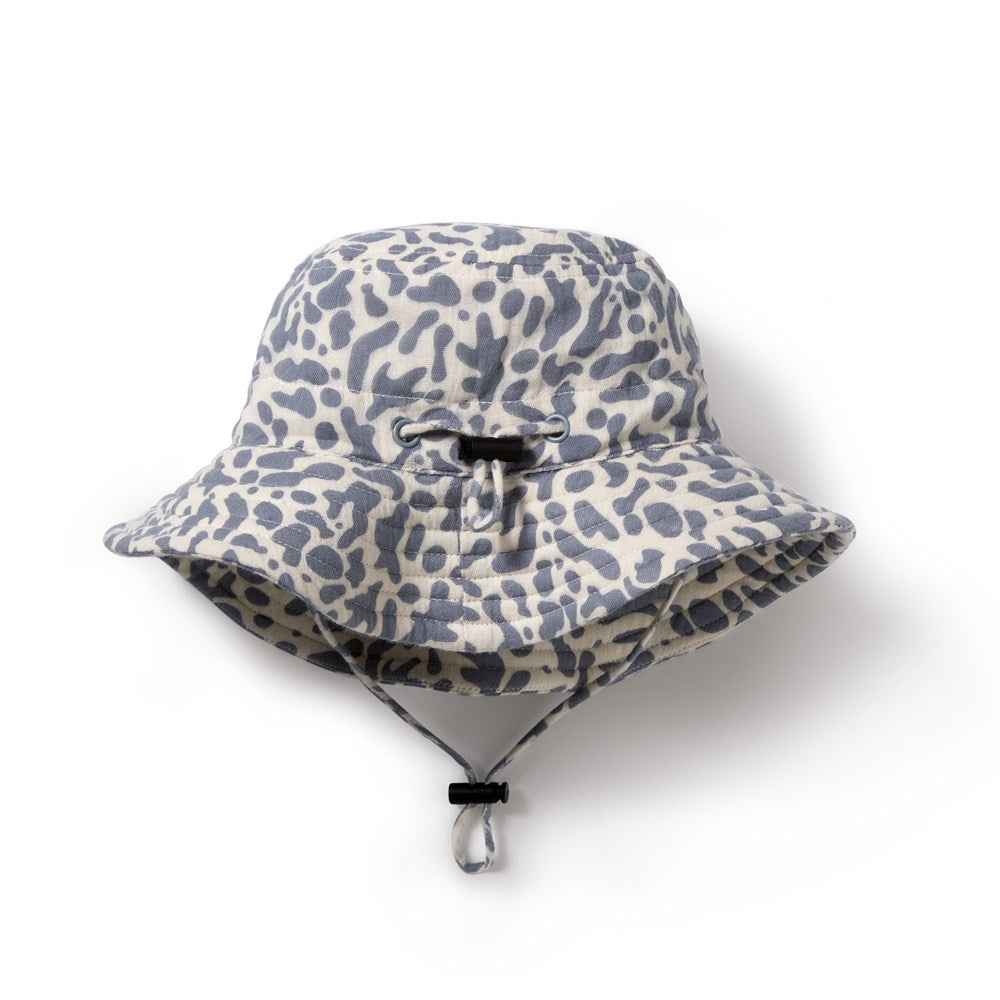 Blue Coral Organic Crinkle Sun Hat for Women - UPF 50+ UV Protection, Wide Brim Beach Hat for Summer, Travel & Outdoor Activities