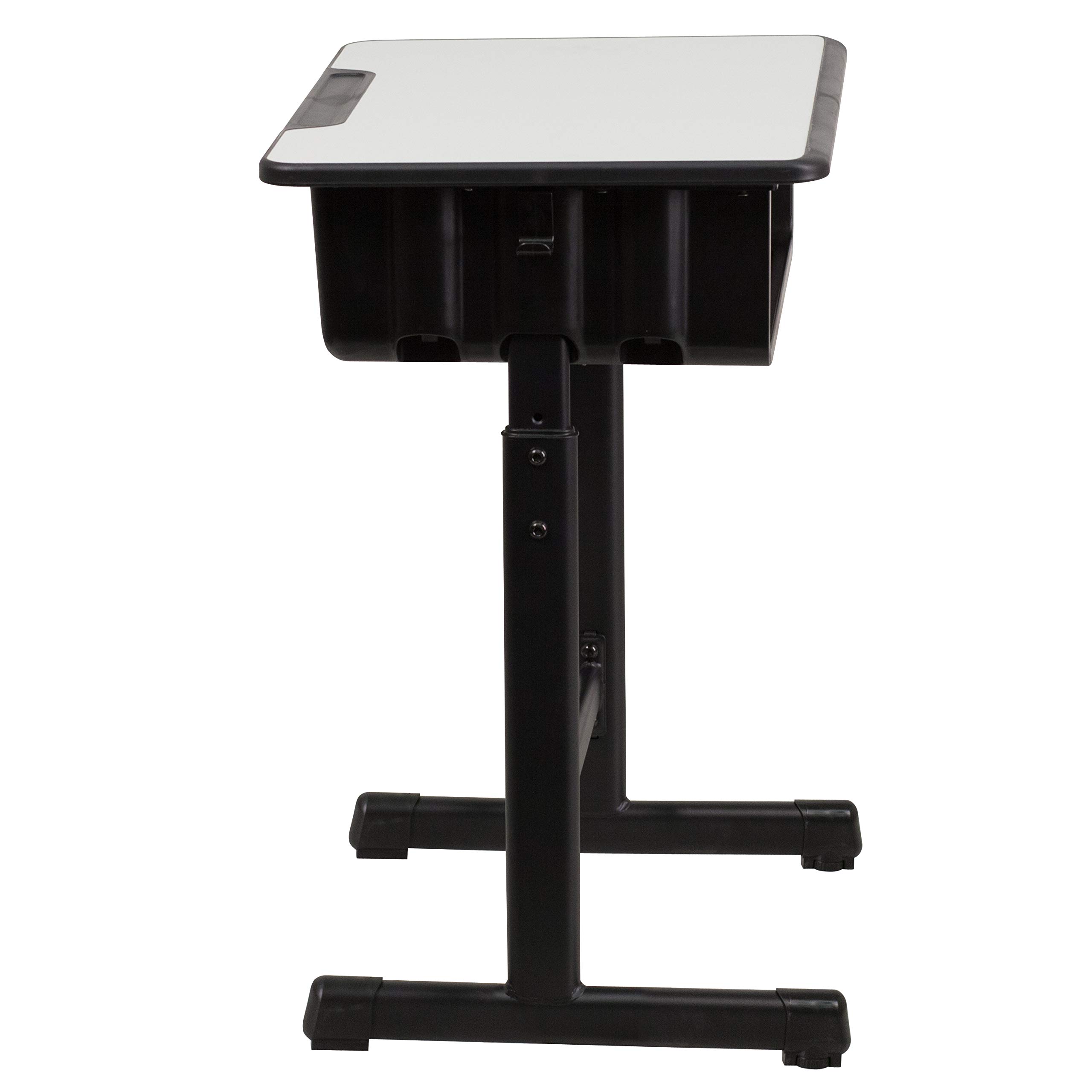 Adjustable Height Grey Student Desk with Black Pedestal Frame - Perfect for Home Study, Online Learning & Small Spaces - EMMA + OLIVER