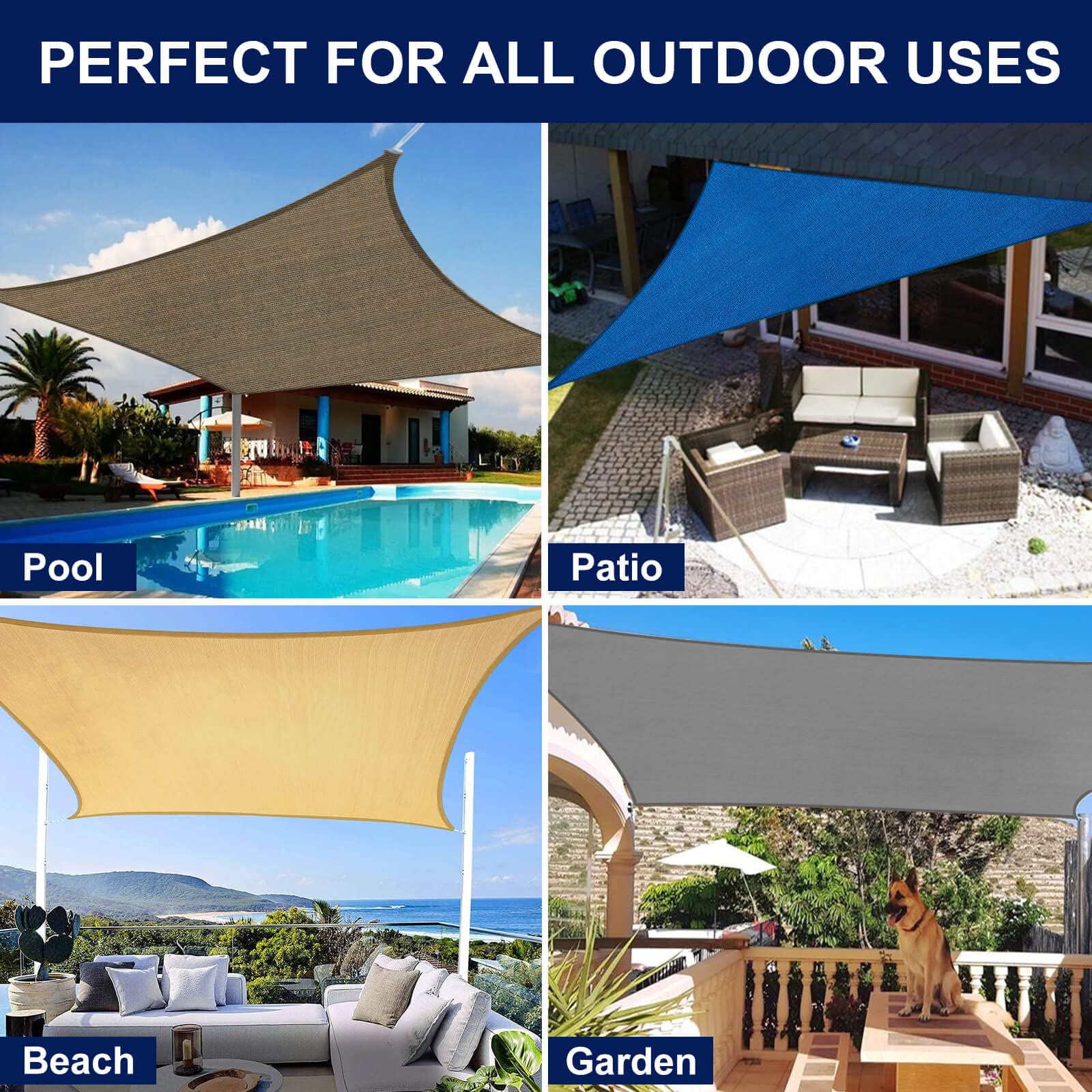 PureFit 12x16 ft Rectangle Sun Shade Sail - UV Block Outdoor Canopy for Patio, Backyard, Deck & Lawn | Grey Sun Protection for Outdoor Living, Poolside Relaxation & Garden Parties