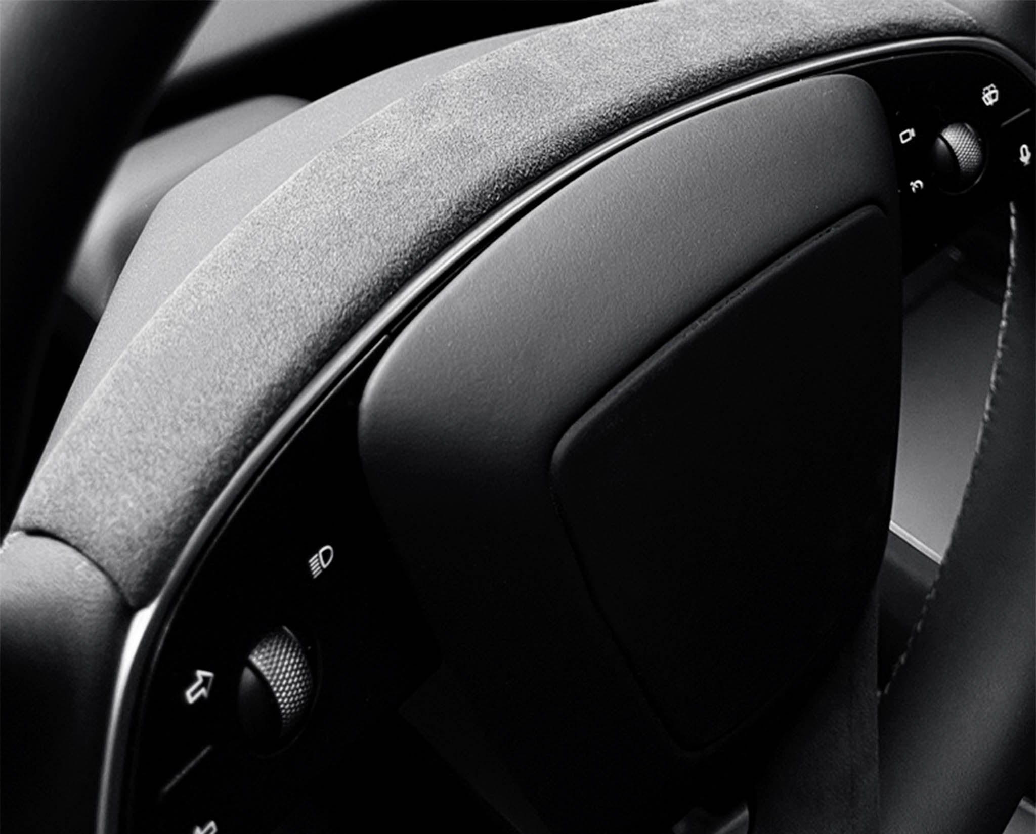 Tesla Alcantara Steering Wheel Upper Trim Cover for 2024+ Model 3 Highland & 2025+ Model Y Juniper - Premium Luxury Interior Upgrade for Enhanced Driving Comfort & Style