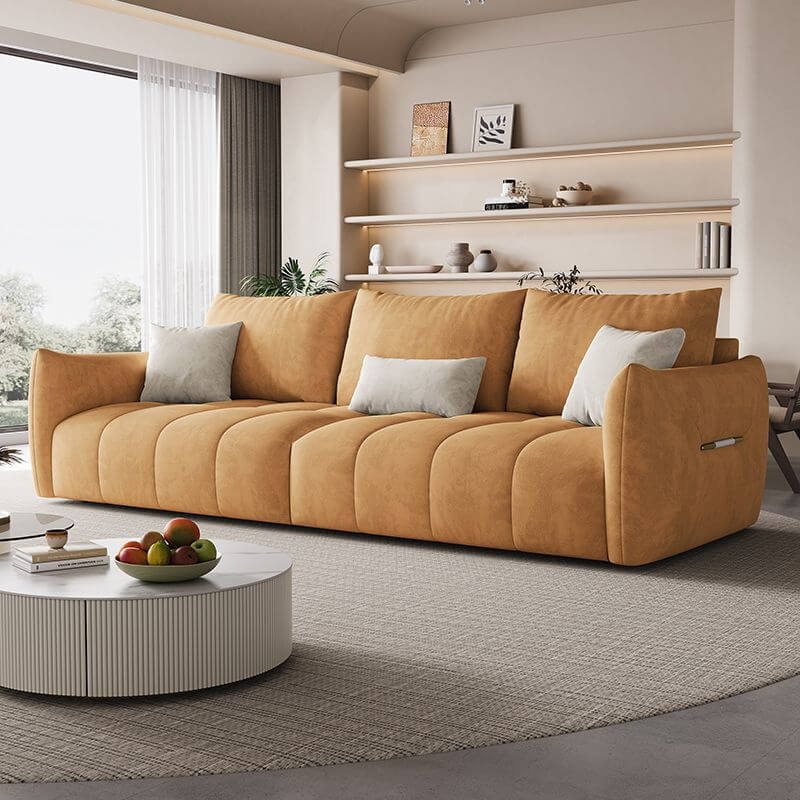 Minimalist Pine Off White Grey Peony Floor Sofa 3 Seater with Wide Pillow Back & Square Arm - Modern Living Room Furniture for Small Spaces, Lounge, Reading Nook & Cozy Home Decor