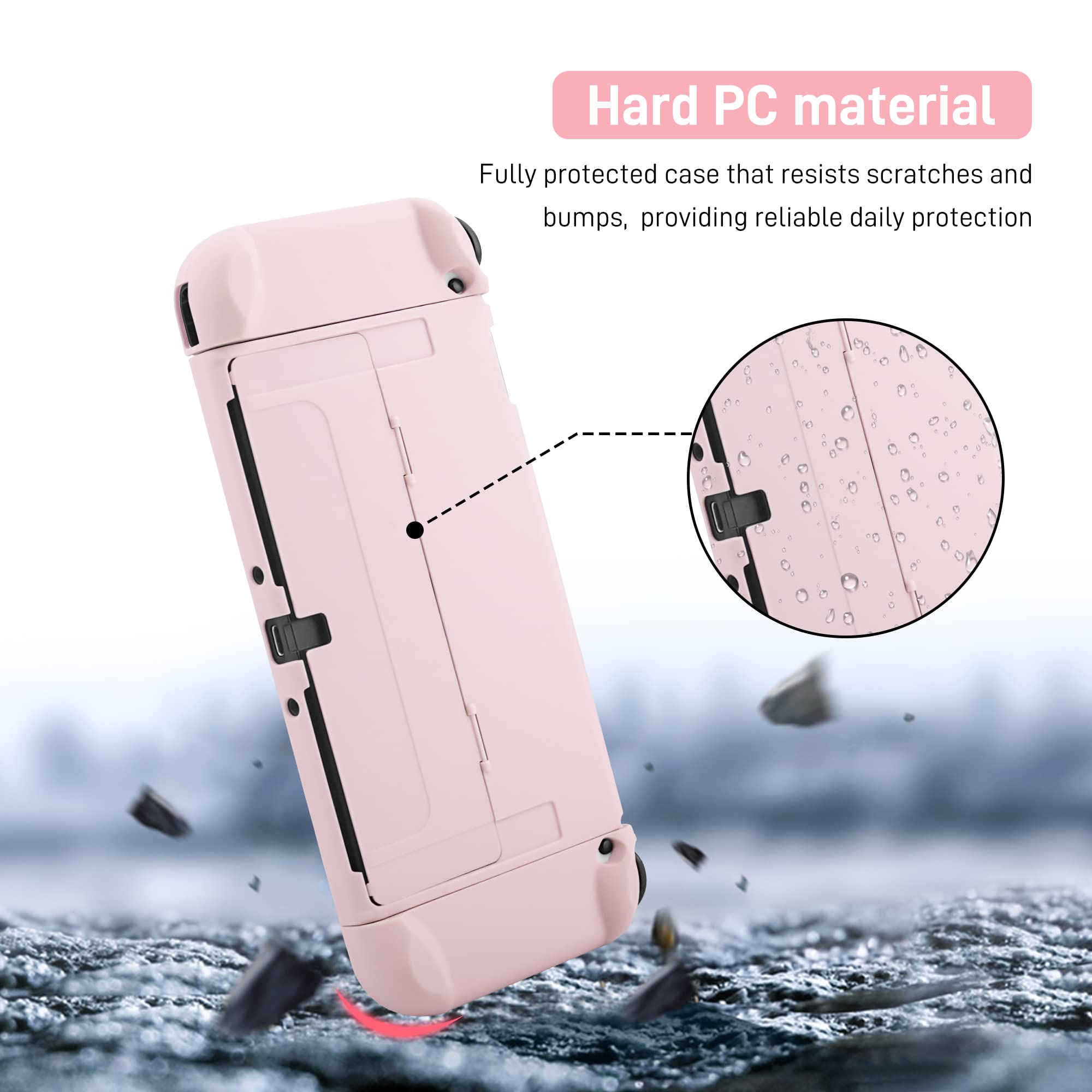 RHOTALL Protective Case Compatible with Nintendo Switch OLED - Dockable Shell for Switch OLED Console & Joy-Con Controllers, Cute Accessory with Comfortable Grip Design (Pink) - Perfect for Gaming, Travel & Home Entertainment