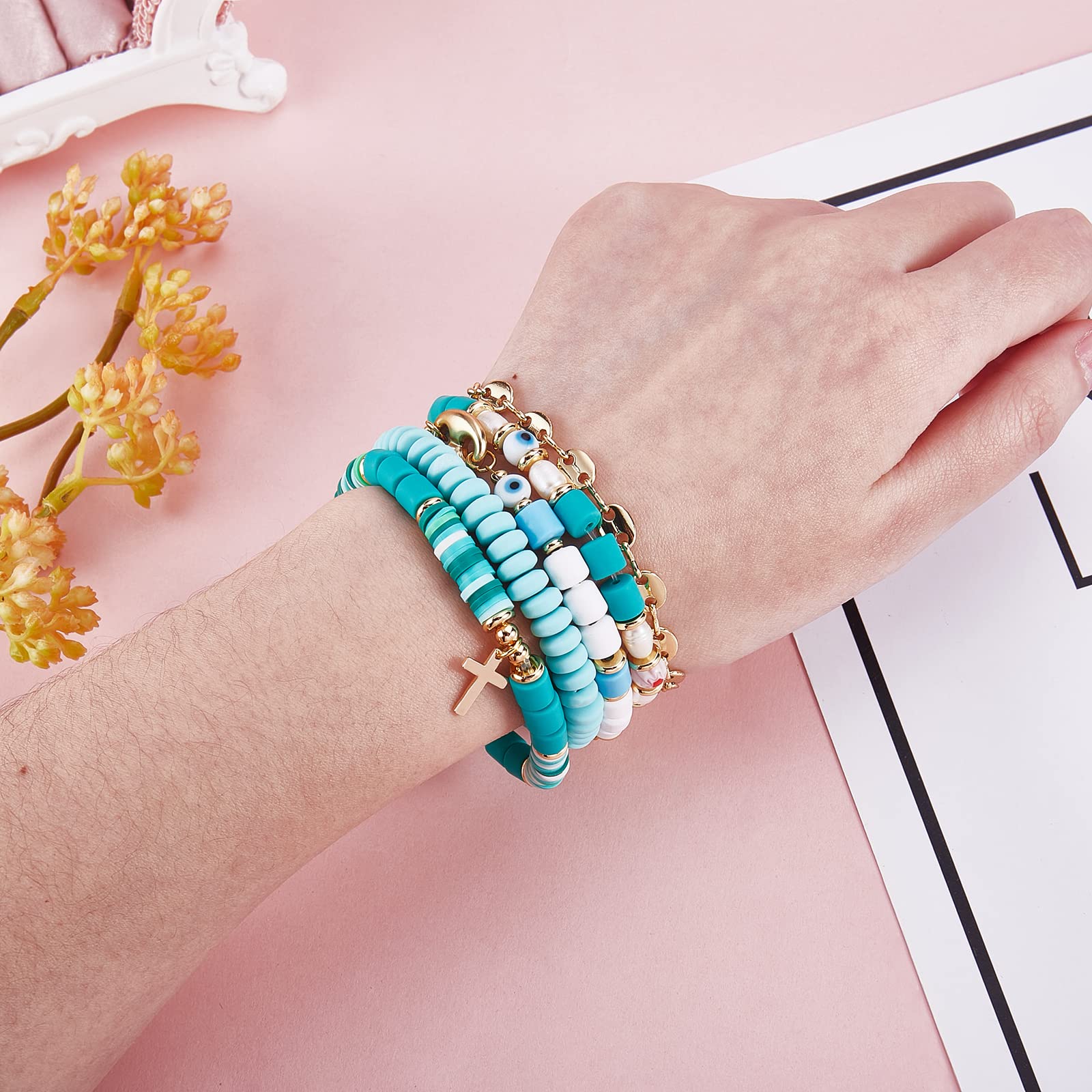 Ornaland Stretch Beaded Bracelets for Women & Men - Stackable Bohemian Heishi Beads Jewelry for Summer, Beach, Surfing & Casual Wear