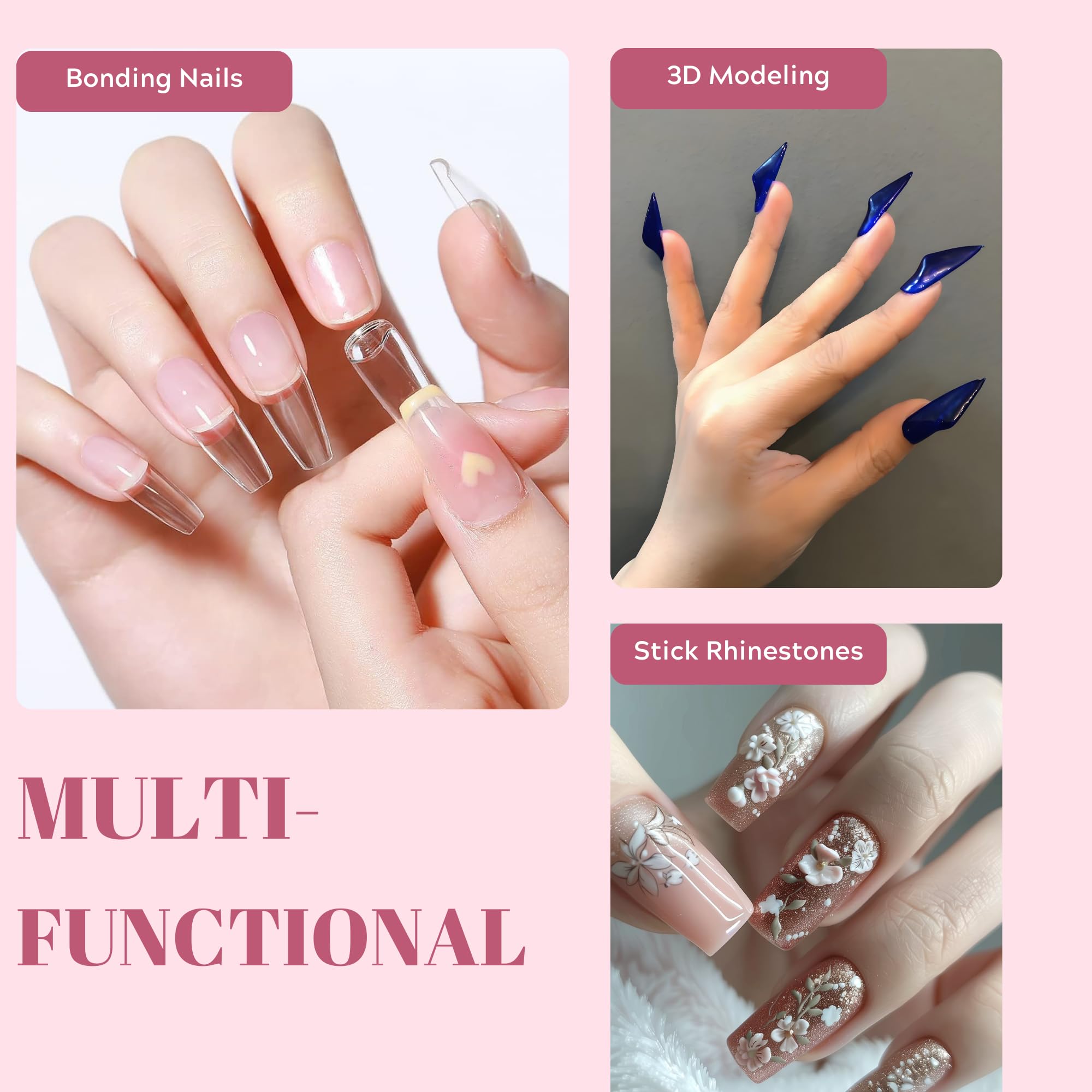 Strong & Long-Lasting Solid Nail Glue Gel for Press On Nails & Acrylic Tips | 15ML UV-Cured Hard Gel Adhesive for DIY False Nails at Home | Perfect for Salon-Quality Manicures & Nail Extensions