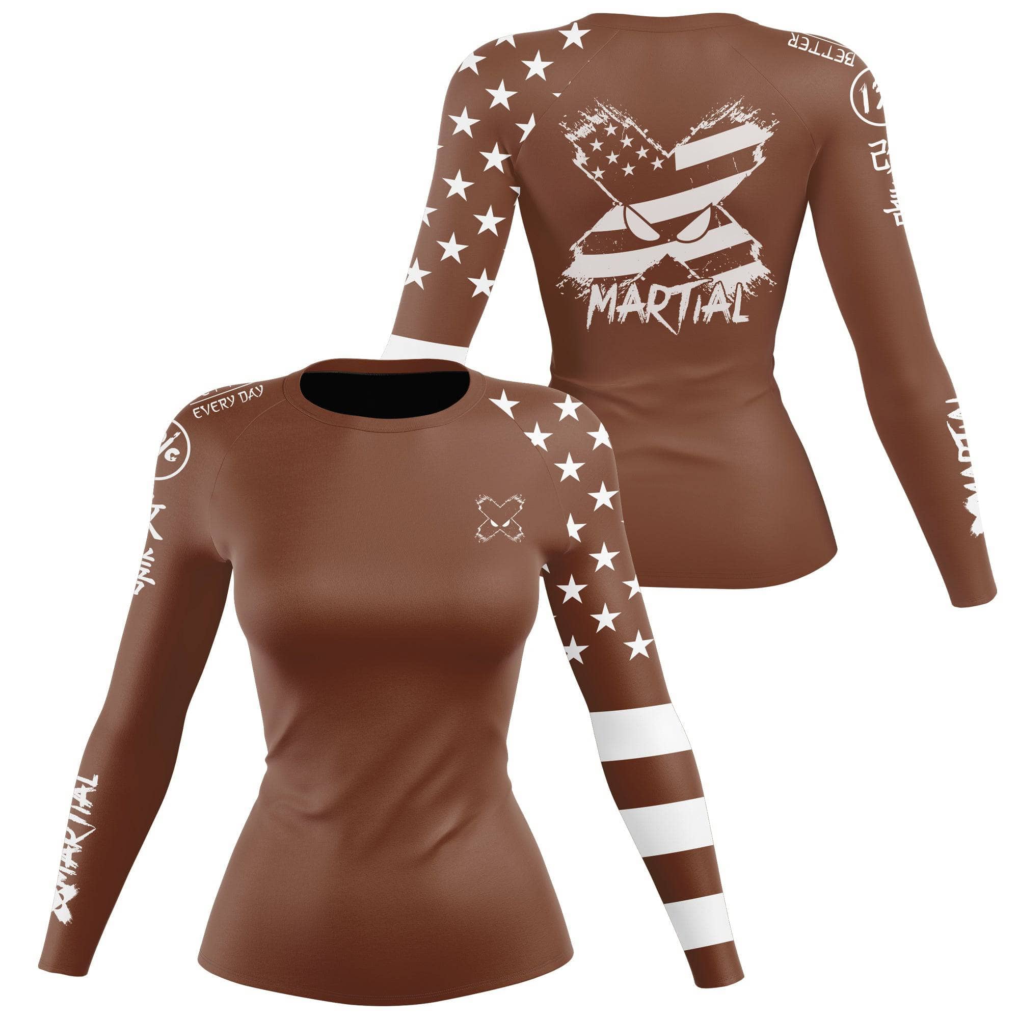 American Fighter Women's BJJ Rash Guard - Compression Long Sleeve Top for Brazilian Jiu-Jitsu, MMA & No-Gi Grappling - Moisture Wicking & UV Protection for Training & Competition