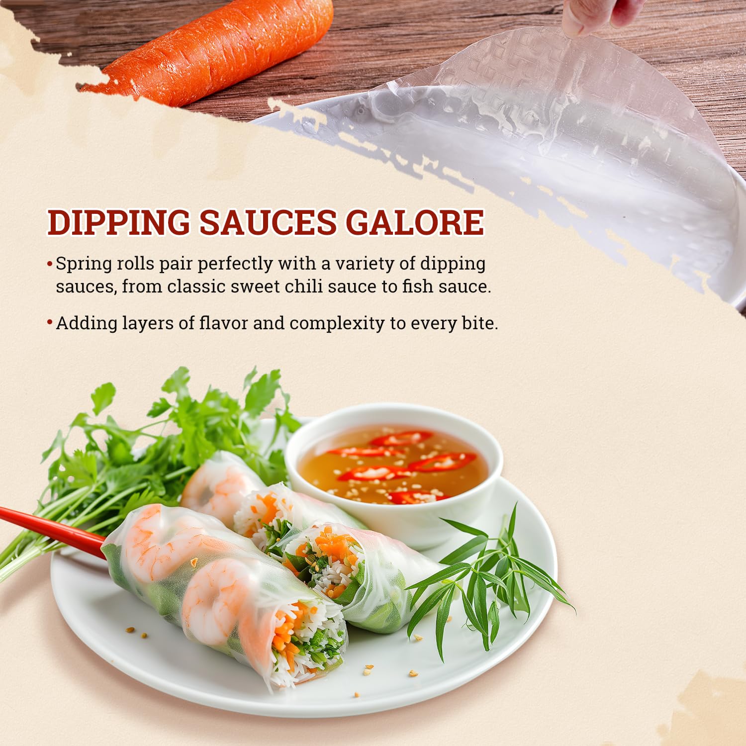 52USA Rice Paper Wrappers - 3 Pack (102 Sheets) | Gluten-Free, Vegan, Low Carb Spring Roll & Dumpling Wraps | 22cm Round Vietnamese Rice Paper for Fresh Rolls, Wontons & Asian Cuisine | Perfect for Home Cooking, Meal Prep & Healthy Snacks