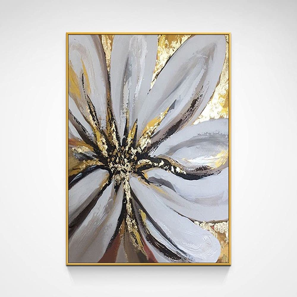 Abstract Gray Flower Plant Vertical Gold Foil Oil Painting - Hand Painted Thick Texture Canvas Wall Art for Living Room, Bedroom & Office Decor - Modern Home Mural (6 Panels) - Perfect for Contemporary Spaces & Accent Walls