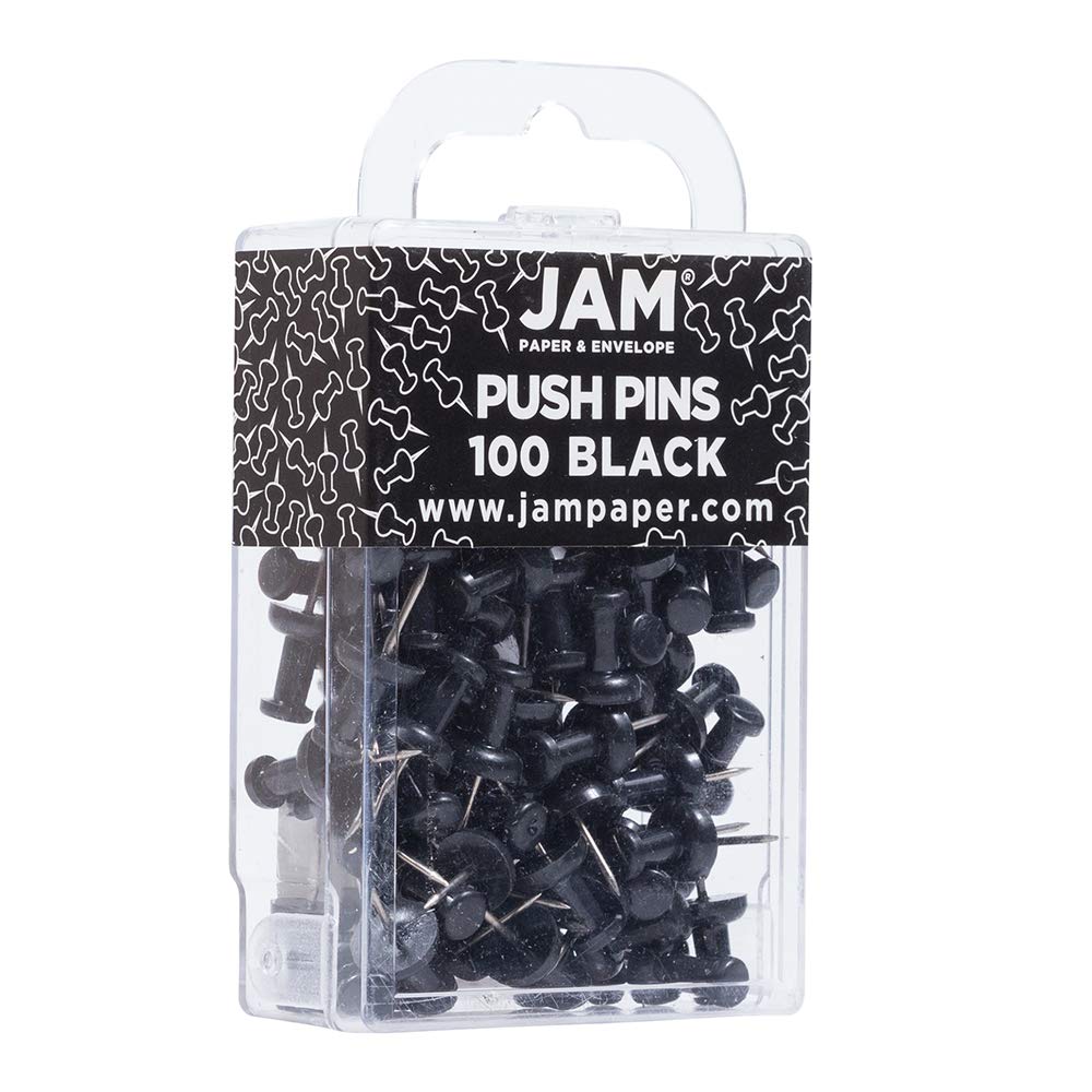 Colorful Push Pins - 100 Pack Black Push Pins for Bulletin Boards, Office & Home Organization - JAM PAPER