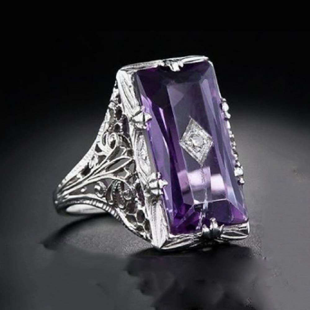 925 Sterling Silver Large Amethyst Ring - Square Cut Gemstone Wedding Ring for Women (Size 6-10) | Elegant Jewelry for Engagement, Anniversary & Special Occasions