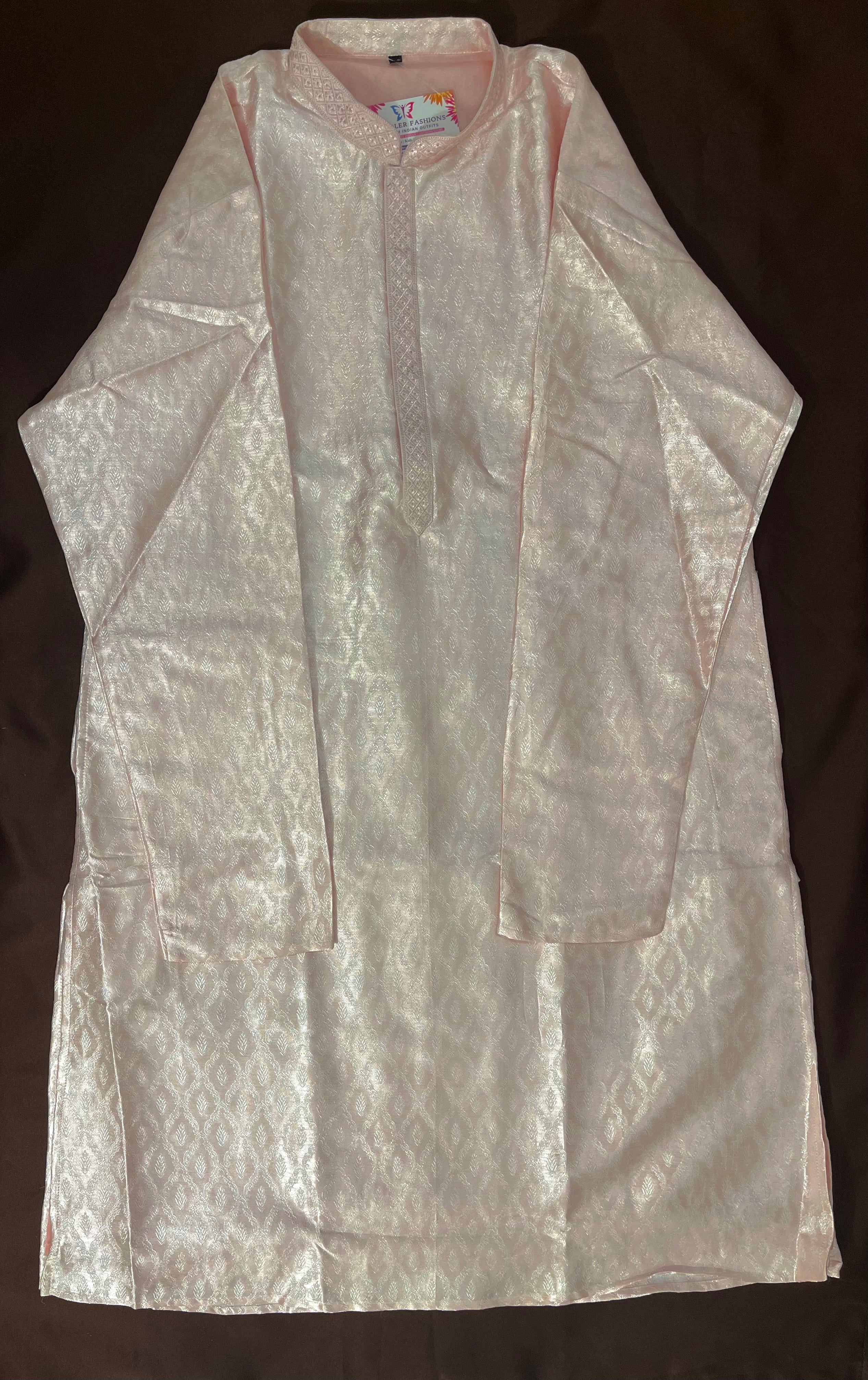 Elegant Light Pink Men's Kurta Pajama Set with Full Sleeve Embroidery Work - Traditional Indian Ethnic Wear for Weddings, Festivals & Special Occasions