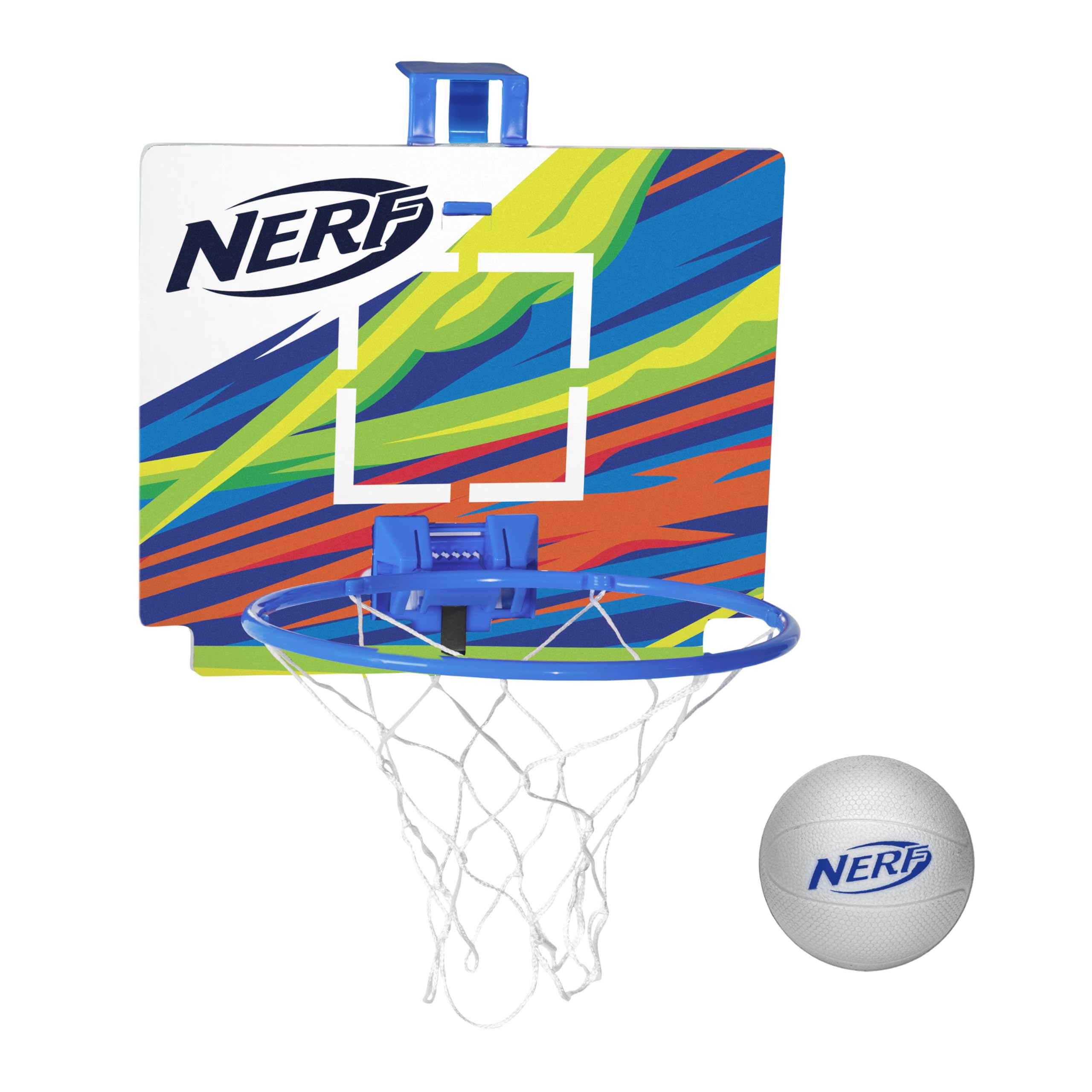 Nerf Mini Over The Door Basketball Hoop Set - Indoor Basketball Game for Kids with Mini Foam Ball - Fun Bedroom & Playroom Toy for Boys & Girls - Perfect for Indoor Sports & Active Play (Blue)
