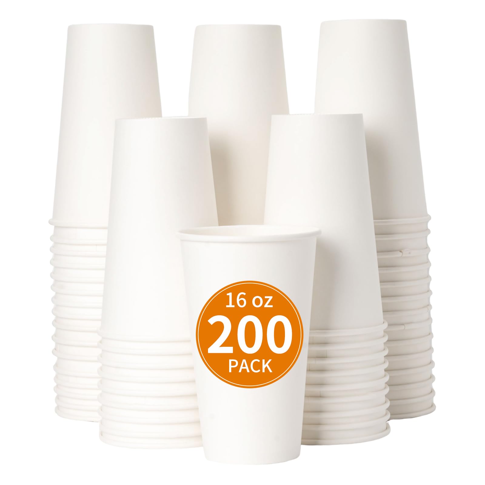 YEEHAW 16 oz Disposable Paper Coffee Cups - 200 Pack Bulk White Hot Drink Cups for Coffee, Tea, Hot Chocolate & Juice | Eco-Friendly To-Go Cups for Cafes, Offices, Home & Outdoor Use | Perfect for Morning Coffee, Office Breaks & Picnics