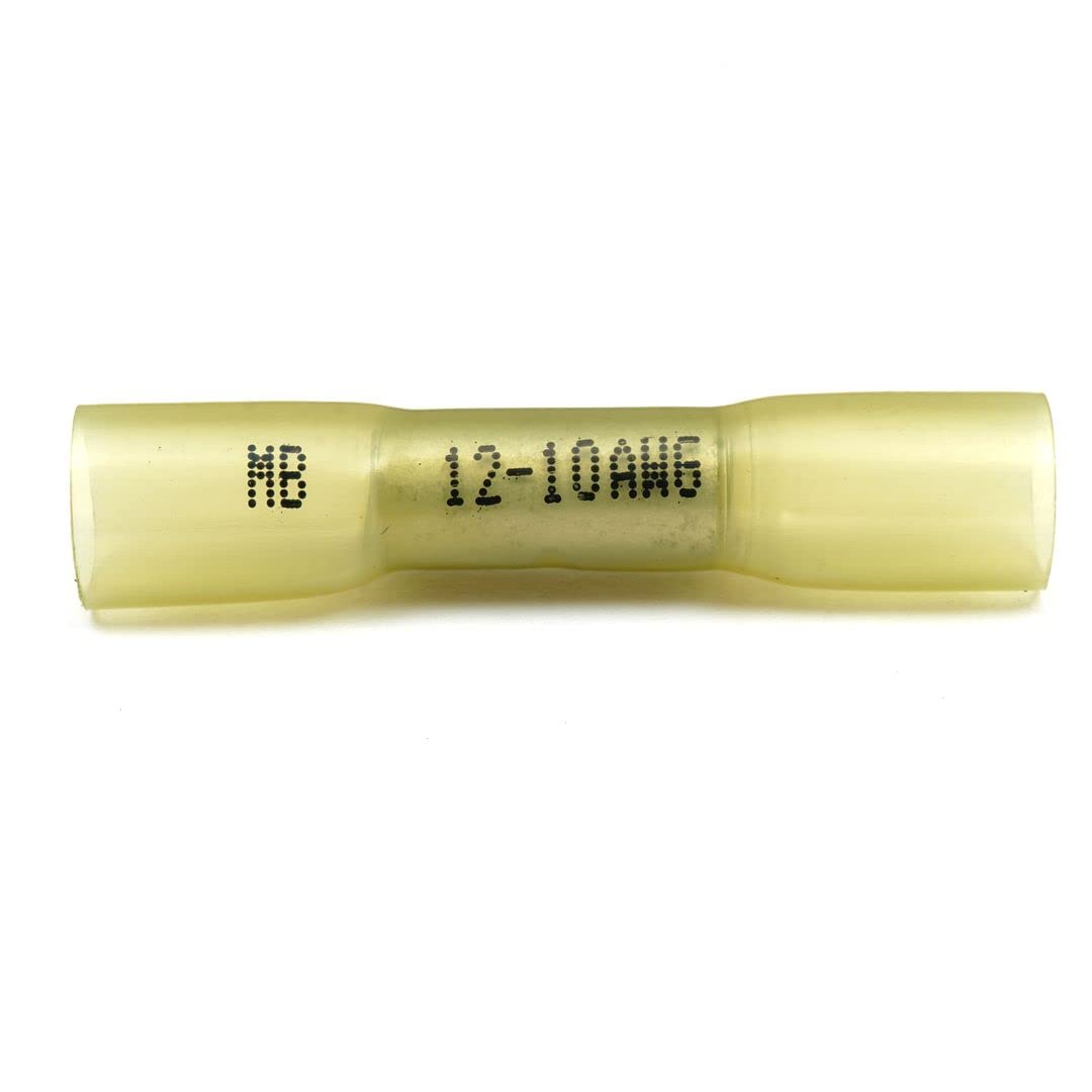MonsterBolts Heat Shrink Crimp Butt Connectors - Waterproof Sealed Electrical Connectors for 12-10 AWG Wires (100 Pack, Yellow) - Ideal for Marine, Automotive & Outdoor Wiring Applications