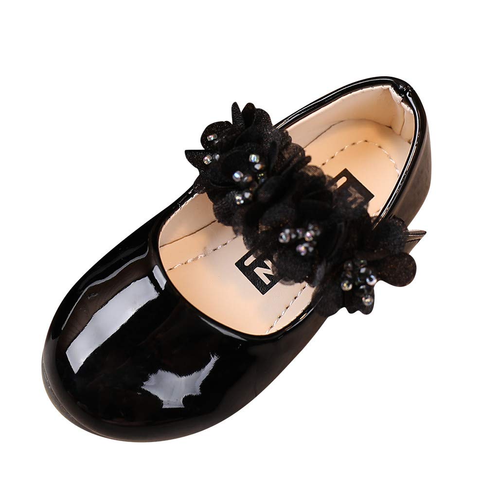 Girls Mary Jane Dress Shoes - Glitter Ballet Flats with Flower & Bowknot for Party, Wedding, Bridesmaids | Princess Shoes for Special Occasions & Dress-Up Play